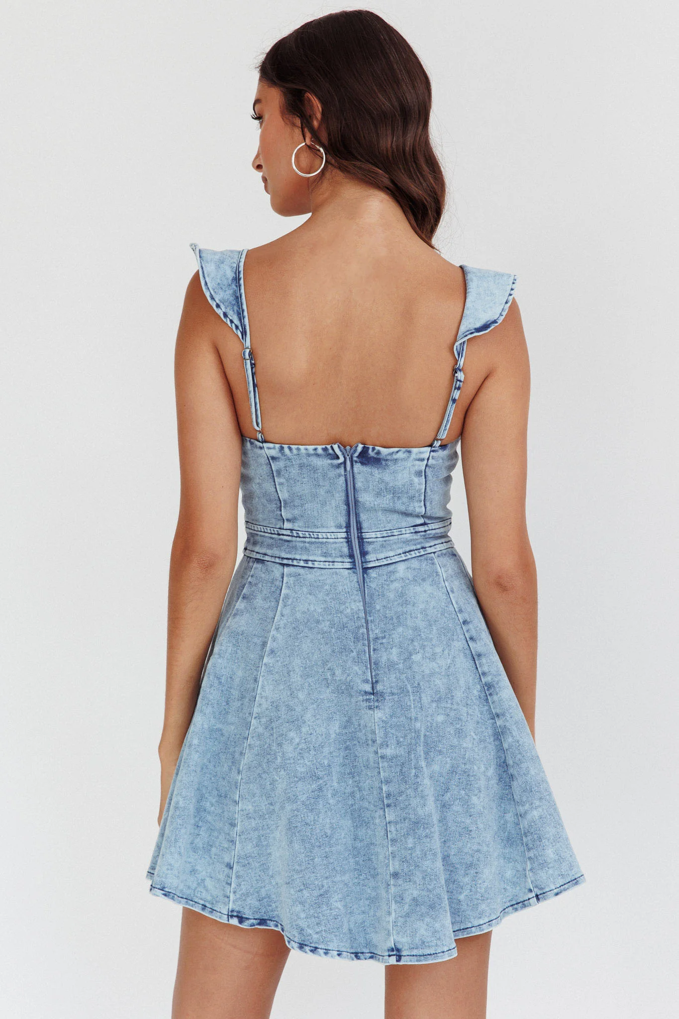 Nola Ruffle Strap Mini Dress Light Denim - Seraphlike