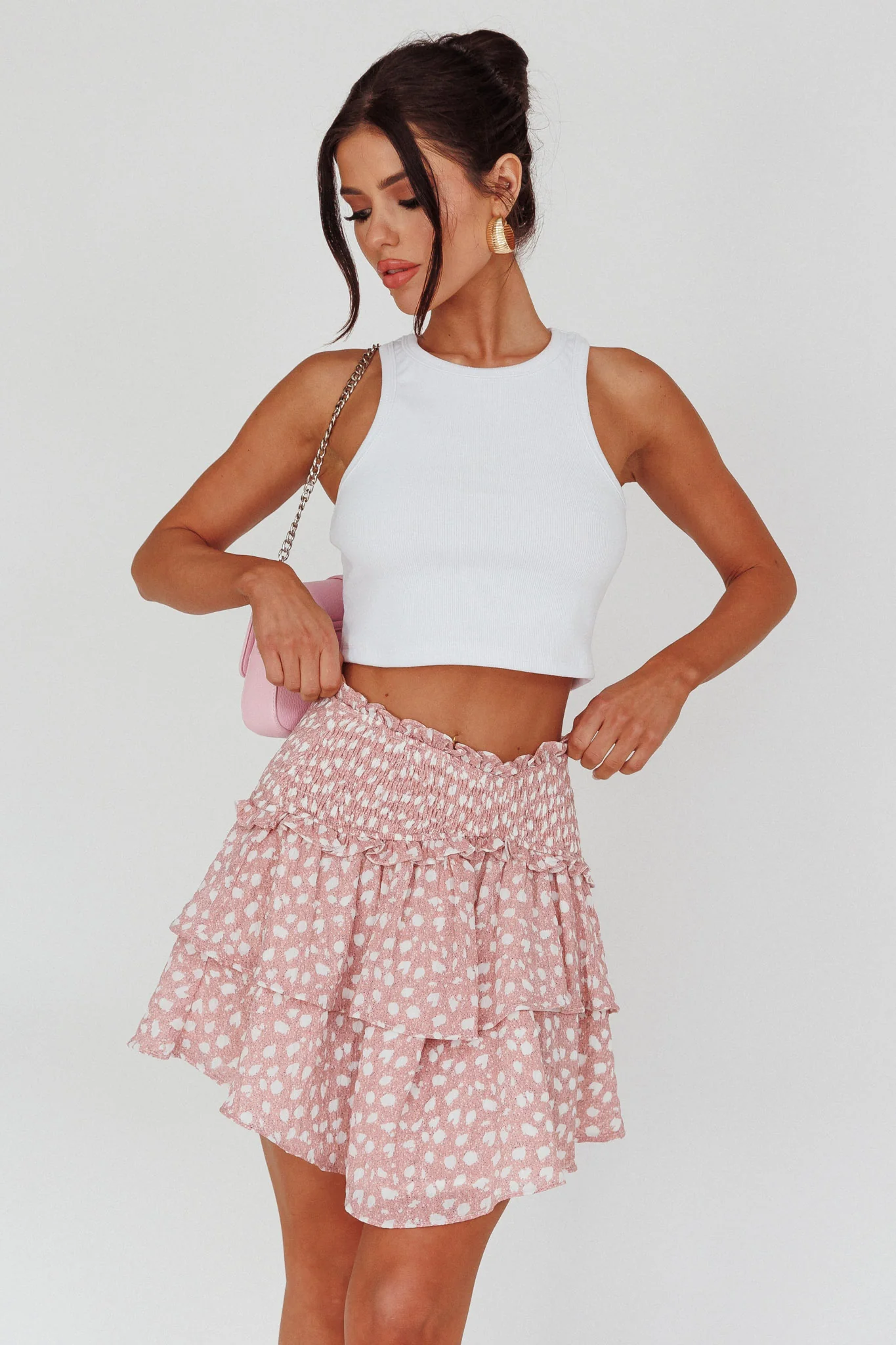 Sylvie Shirred Waist Layered Mini Skirt Pink - Seraphlike