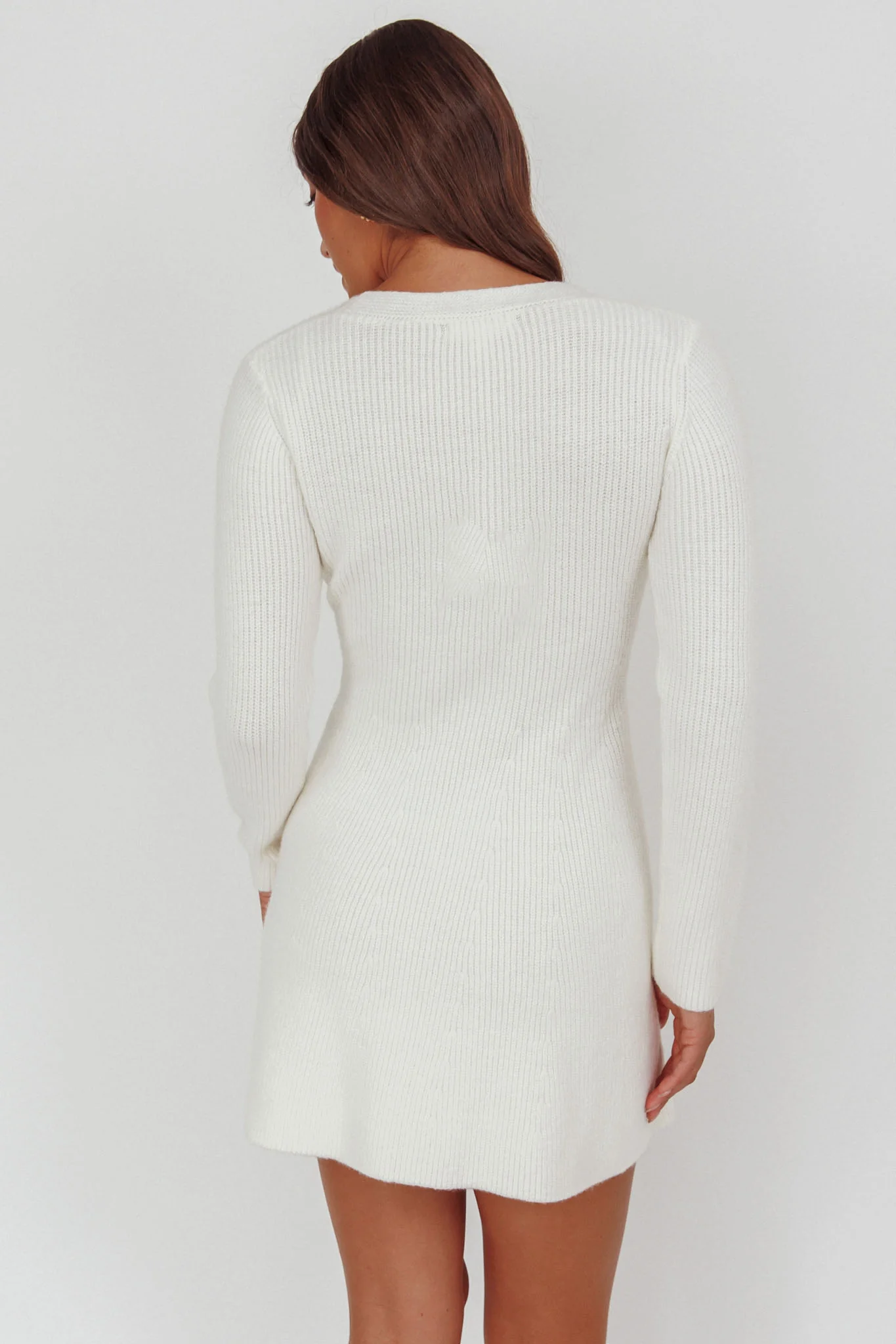 Irma Gold Button Knit Mini Dress White - Seraphlike
