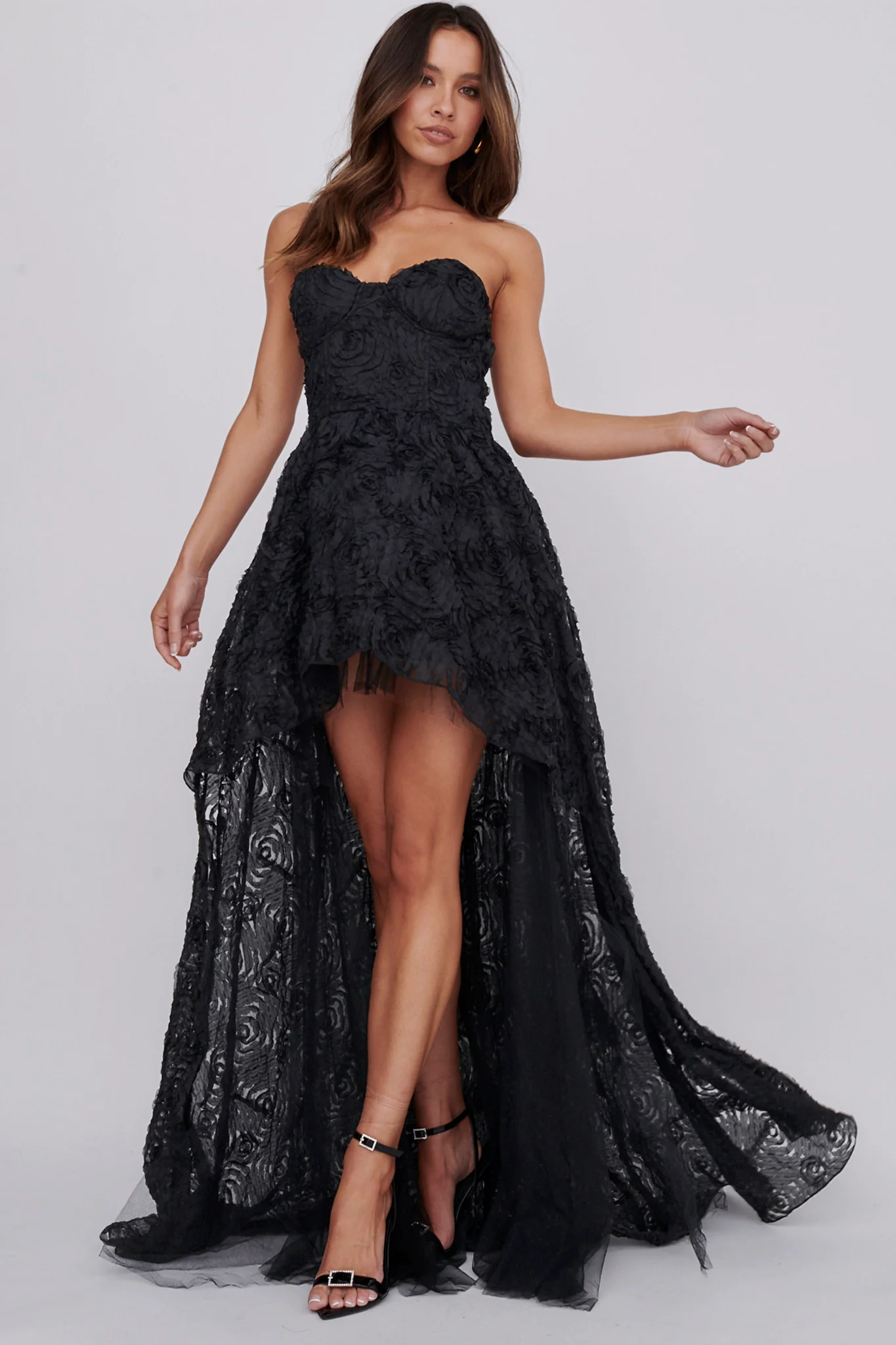 Jeannie High-Low Embellished Mini Dress Black - Seraphlike