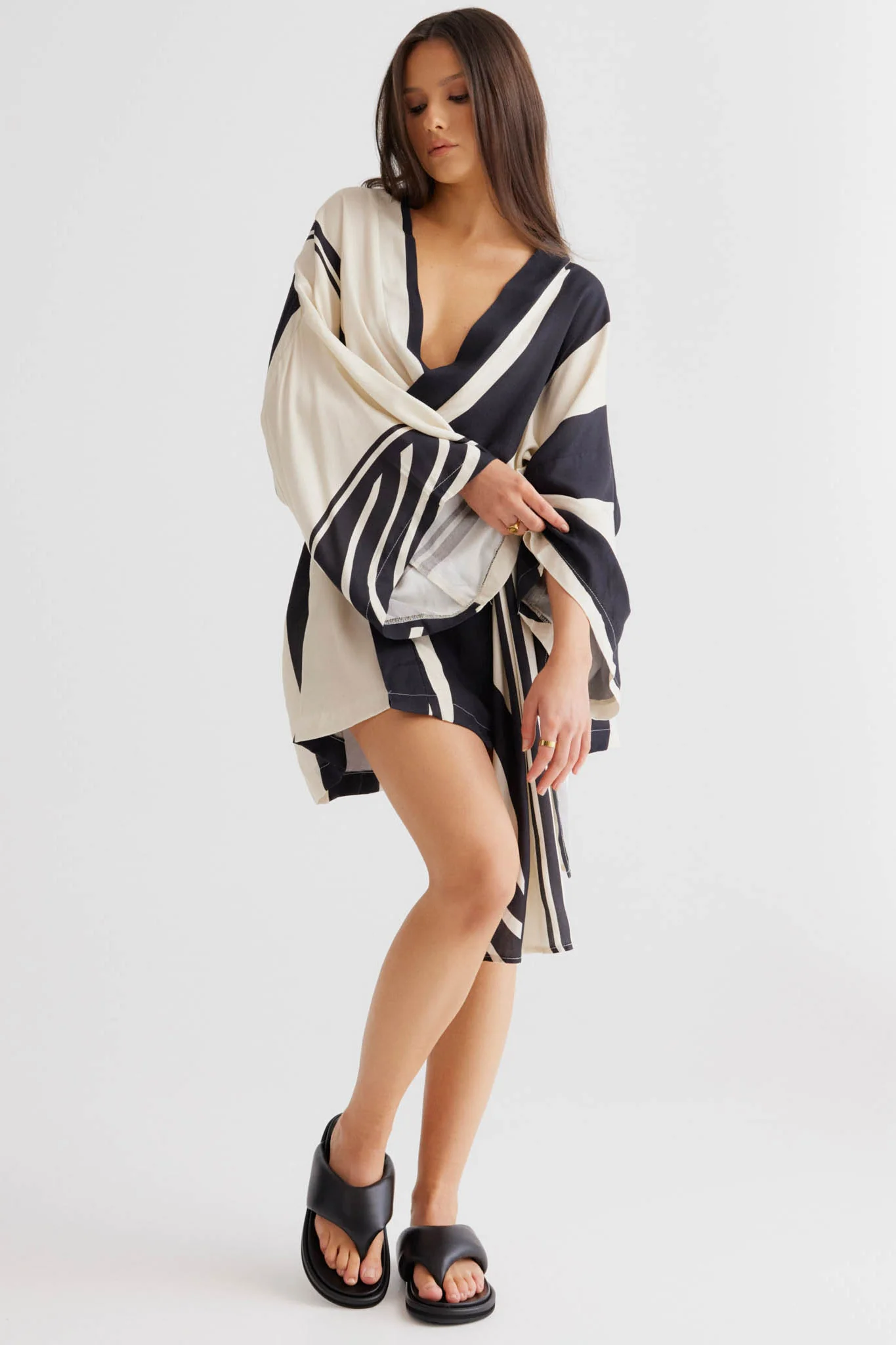 SNDYS Alba Wrap Dress Black Print - Seraphlike