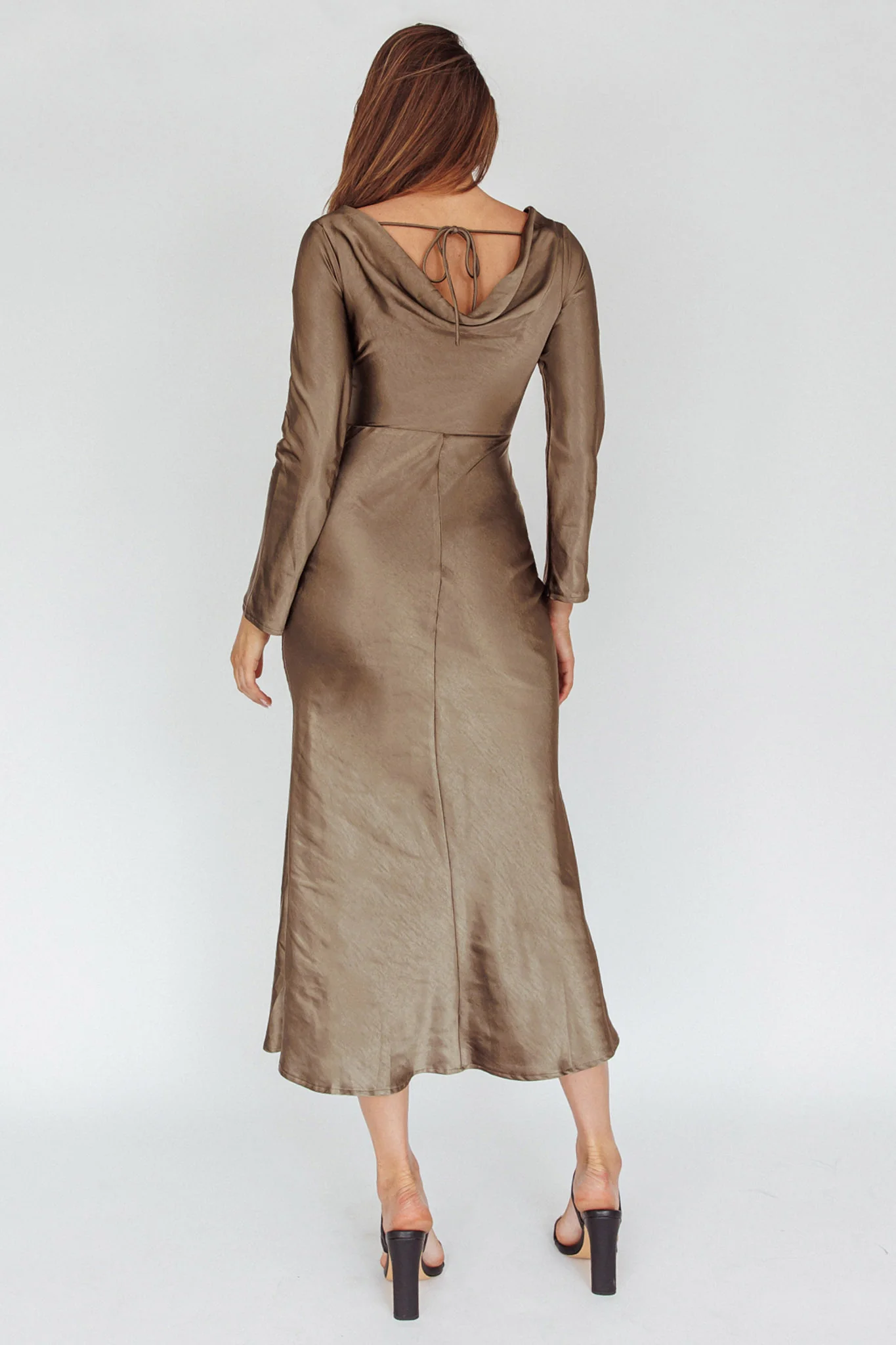 Loveland Cowl Back Midi Dress Olive - Seraphlike