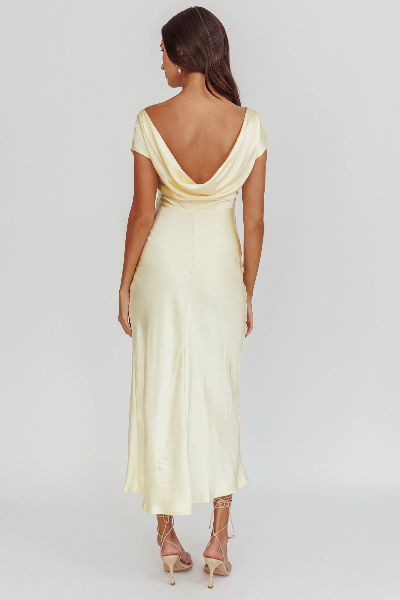 Loveland Cap Sleeve Cowl Back Midi Dress Butter - Seraphlike