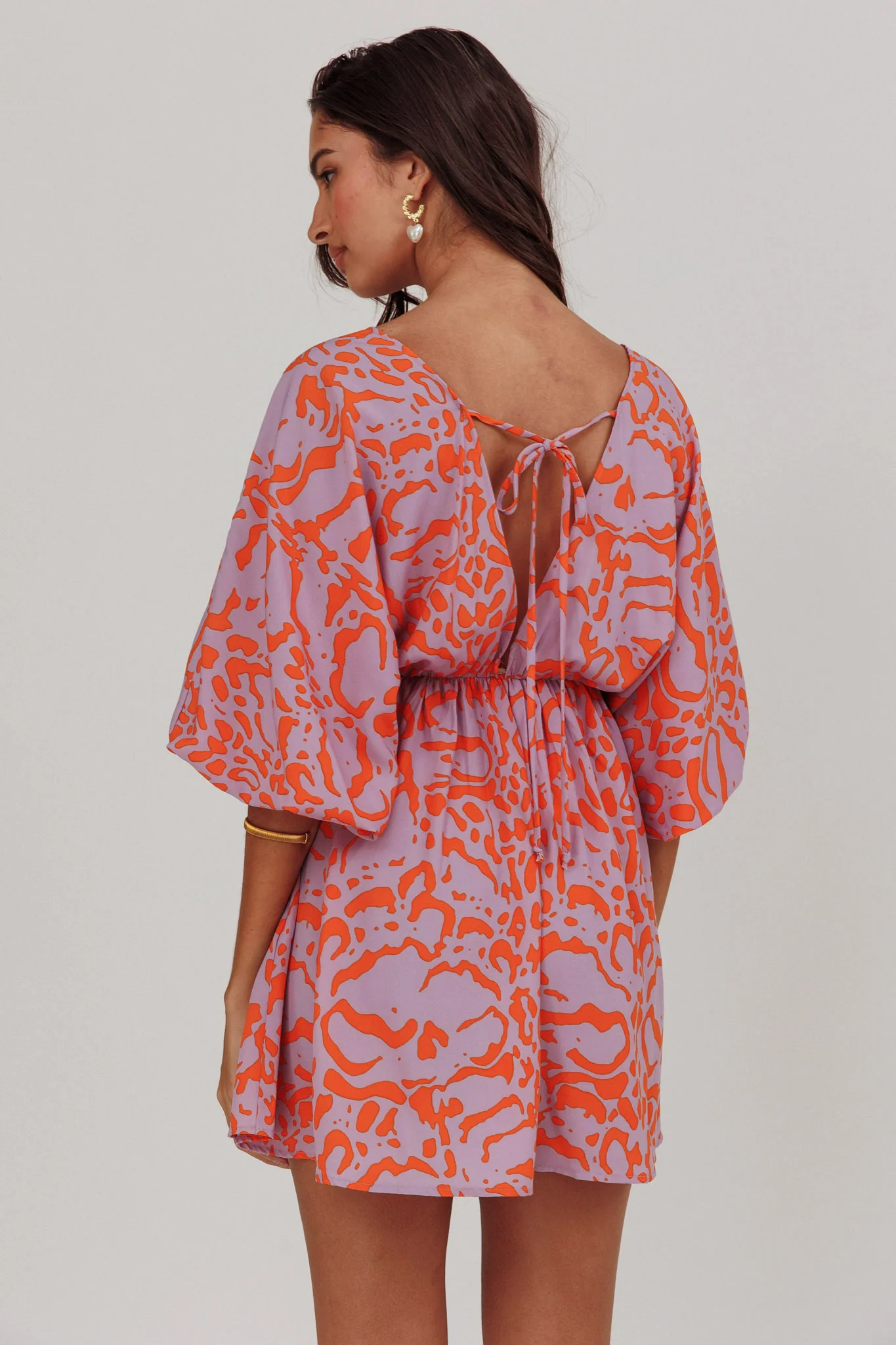 Sugar Coat Print Puff Sleeves Mini Dress Lavender - Seraphlike