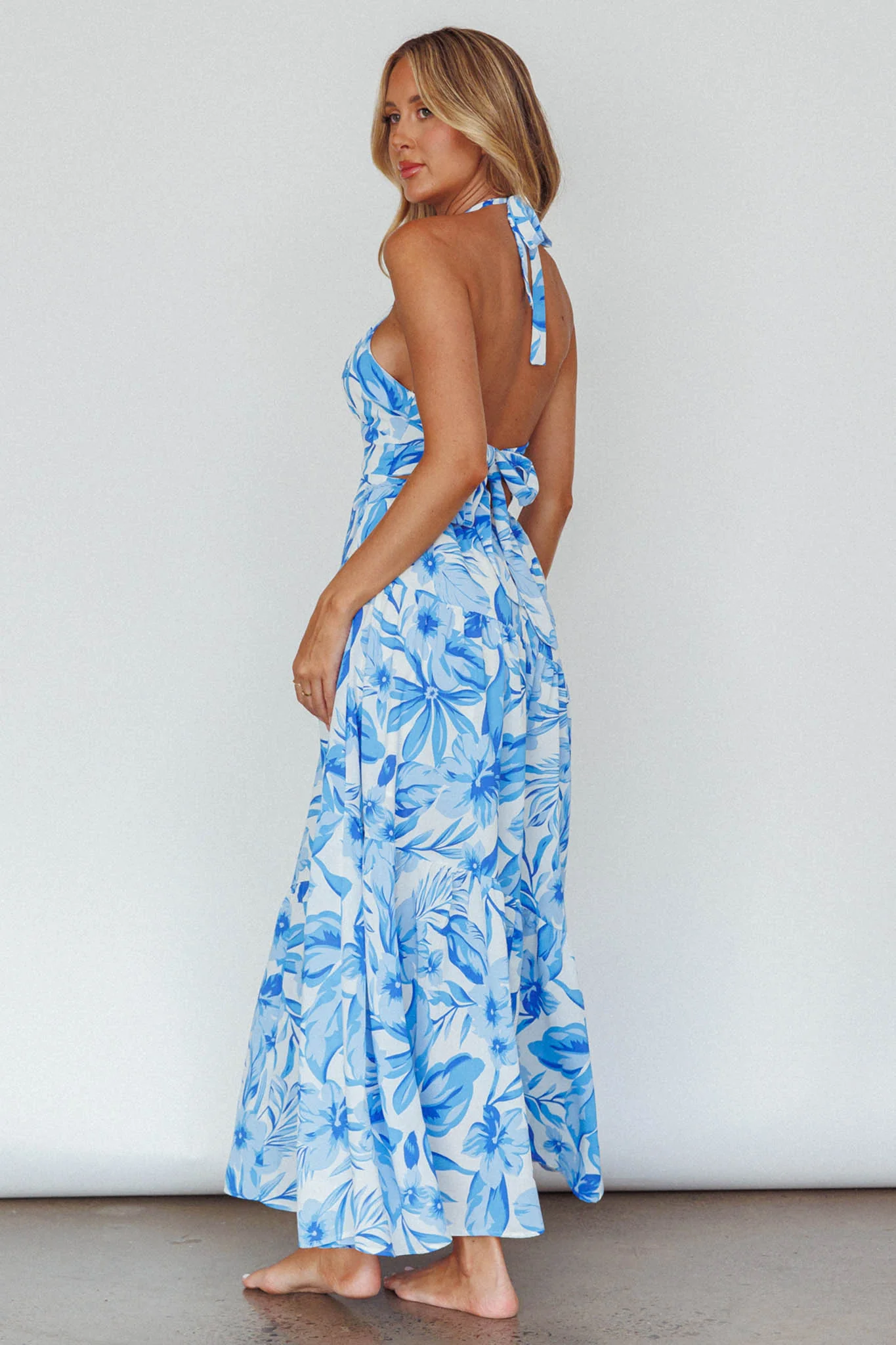 Bondi Keyhole Bust Maxi Dress Floral Blue - Seraphlike