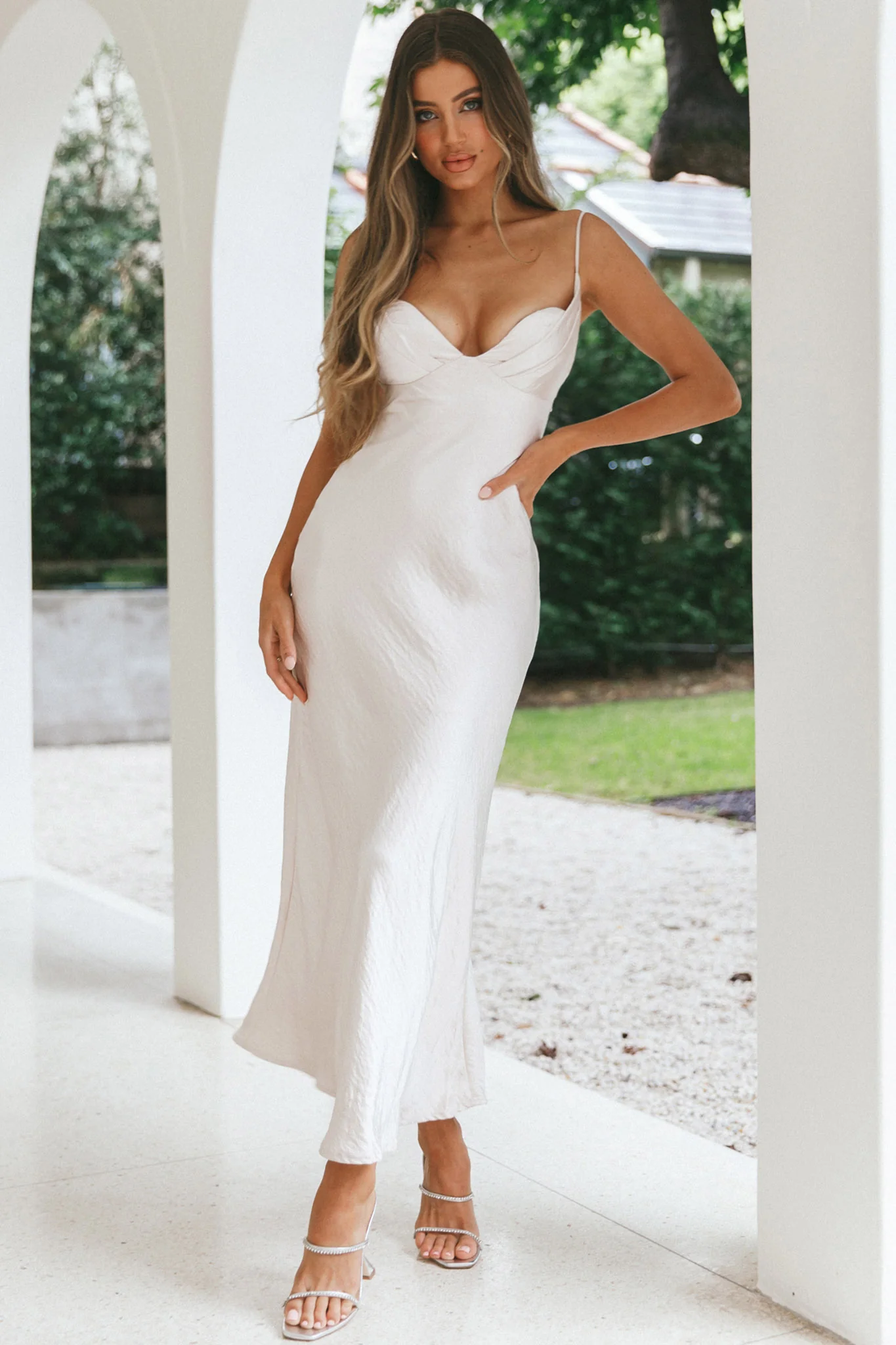 Infinity Pintuck Bust Maxi Dress Champagne - Seraphlike