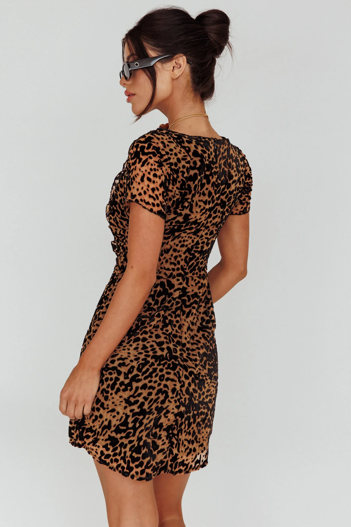 Ring Leader Short Sleeve Mini Dress Leopard Black - Seraphlike