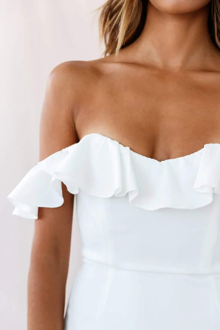 Cloud 9 Bardot Neckline Corset Back Dress White - Seraphlike