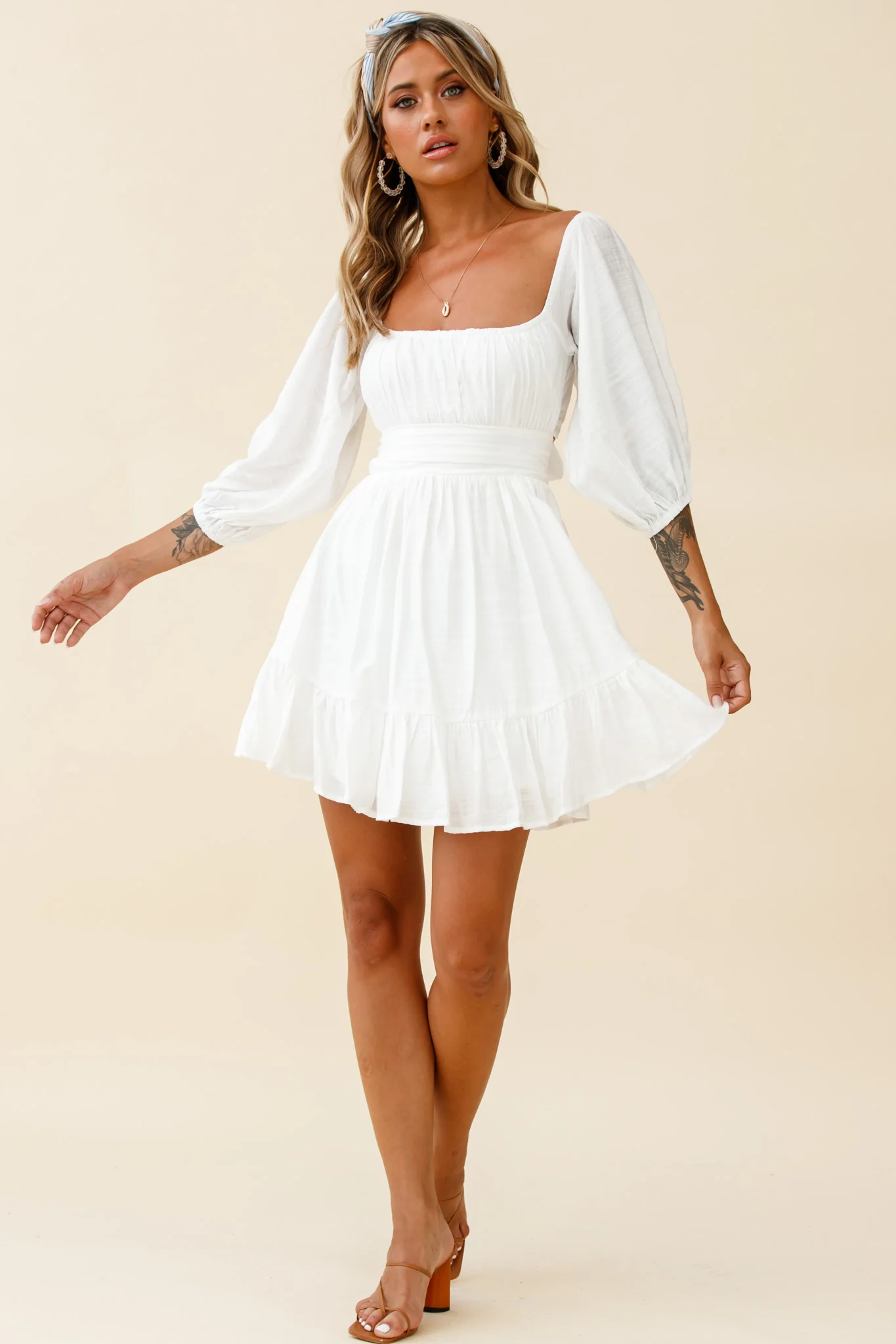 Abby Off-Shoulder Tie-Up Back Dress White - Seraphlike