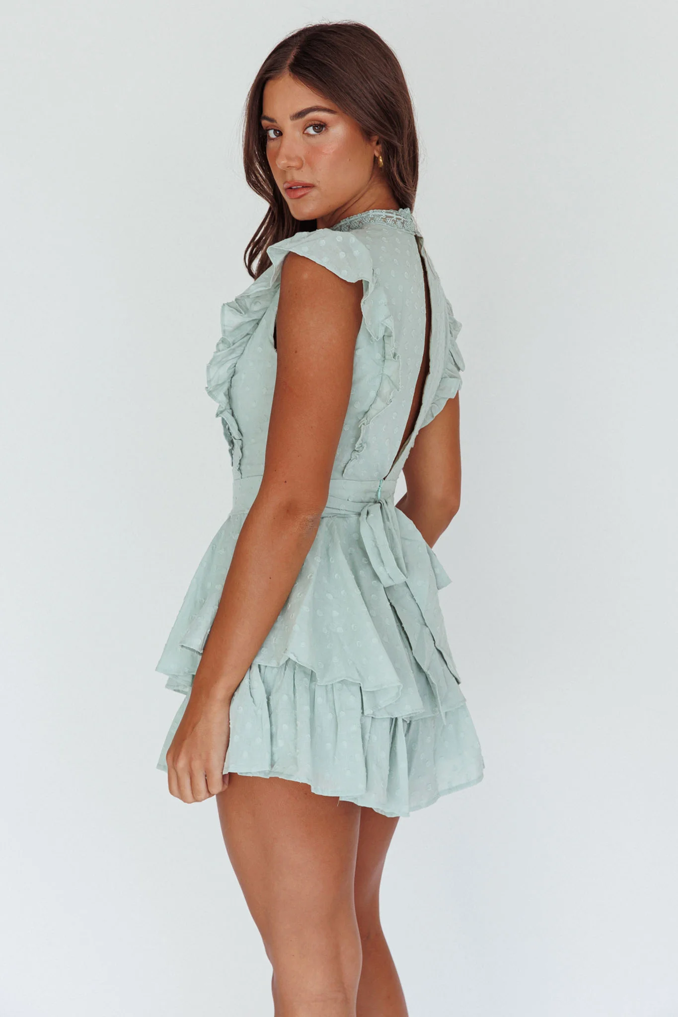 Nellie Lace Bust High Neck Romper Sage - Seraphlike