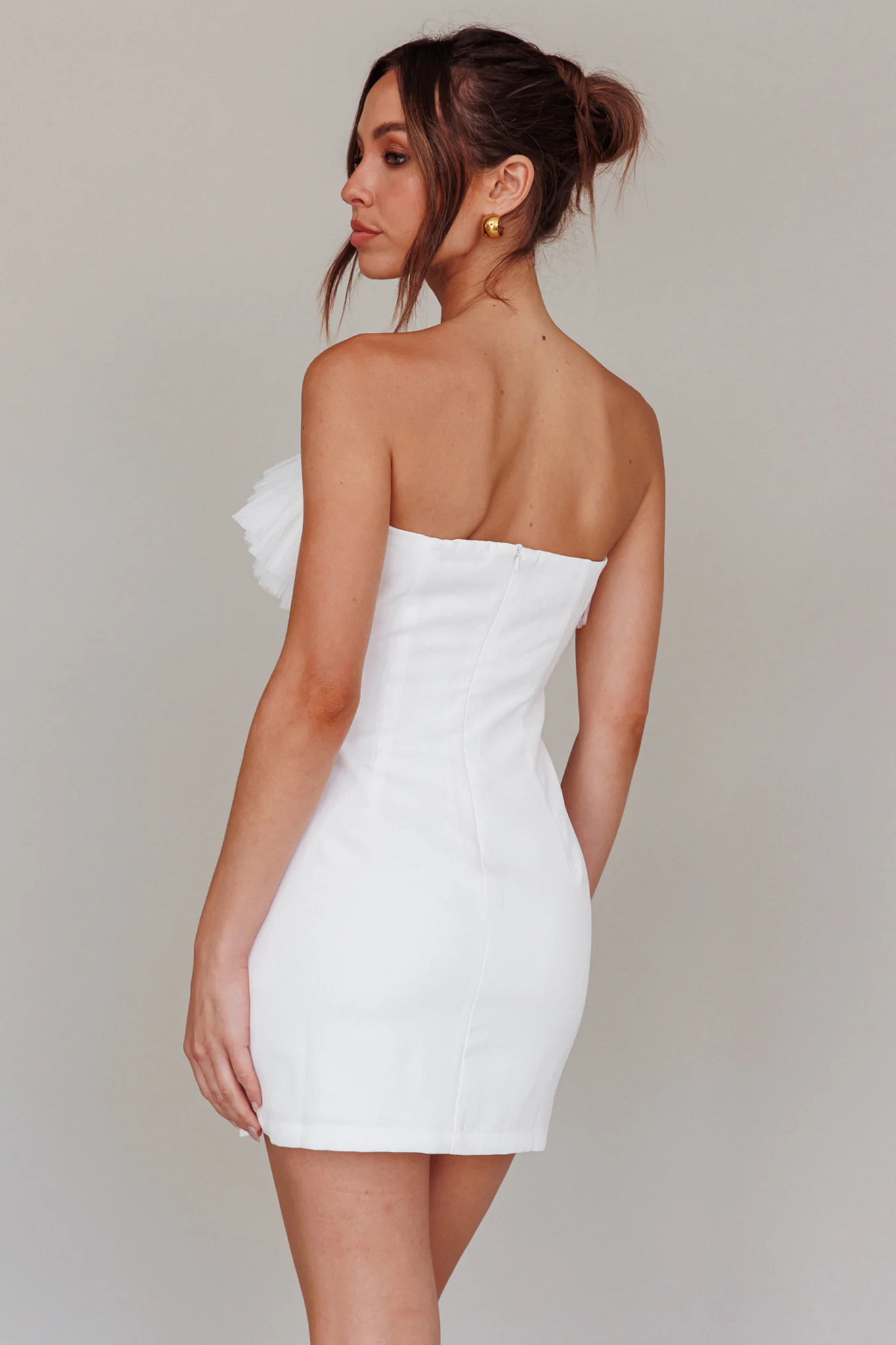 Elara Frill Neckline Mini Dress Off White - Seraphlike