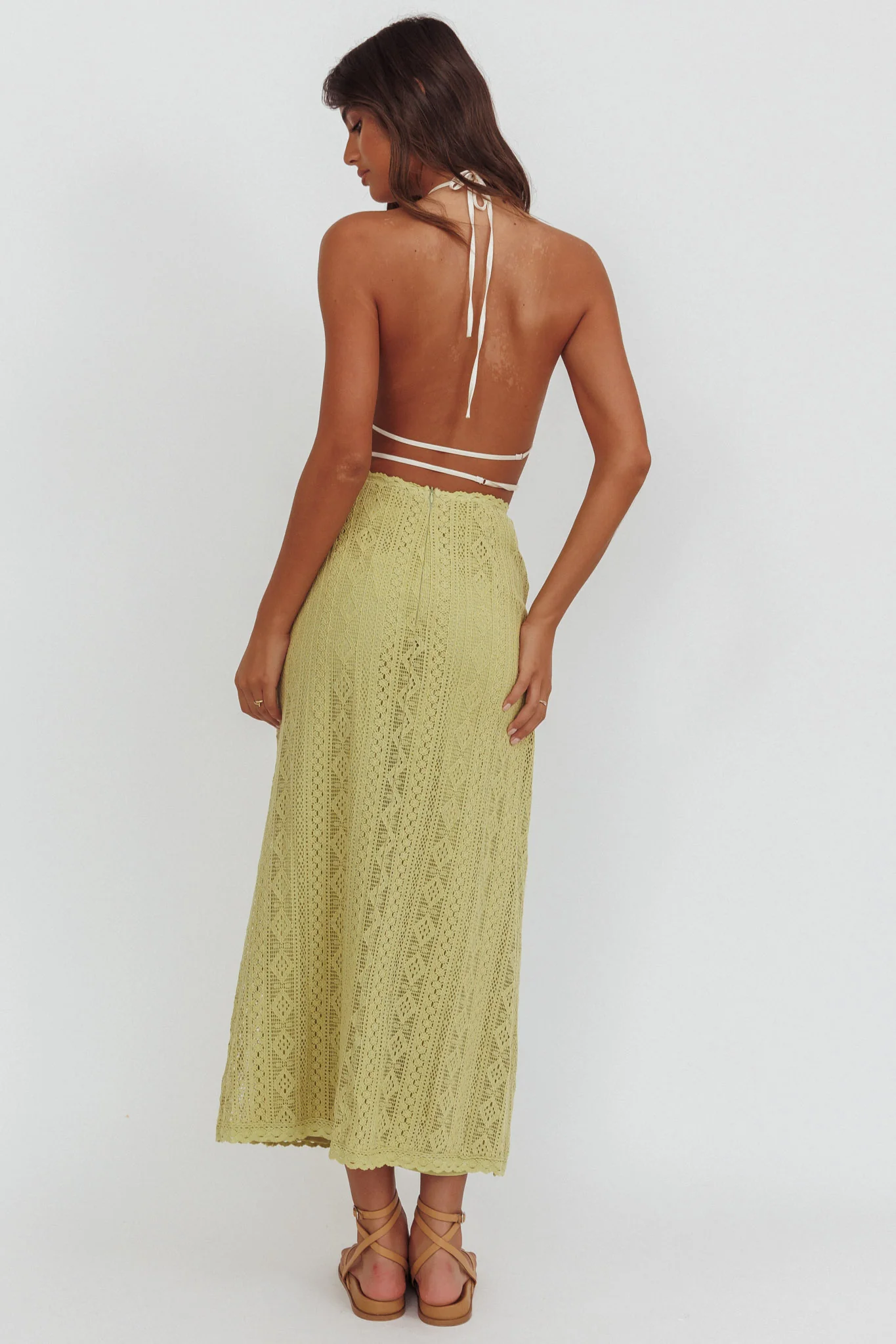 Days Away Crochet Lace Maxi Skirt Moss - Seraphlike