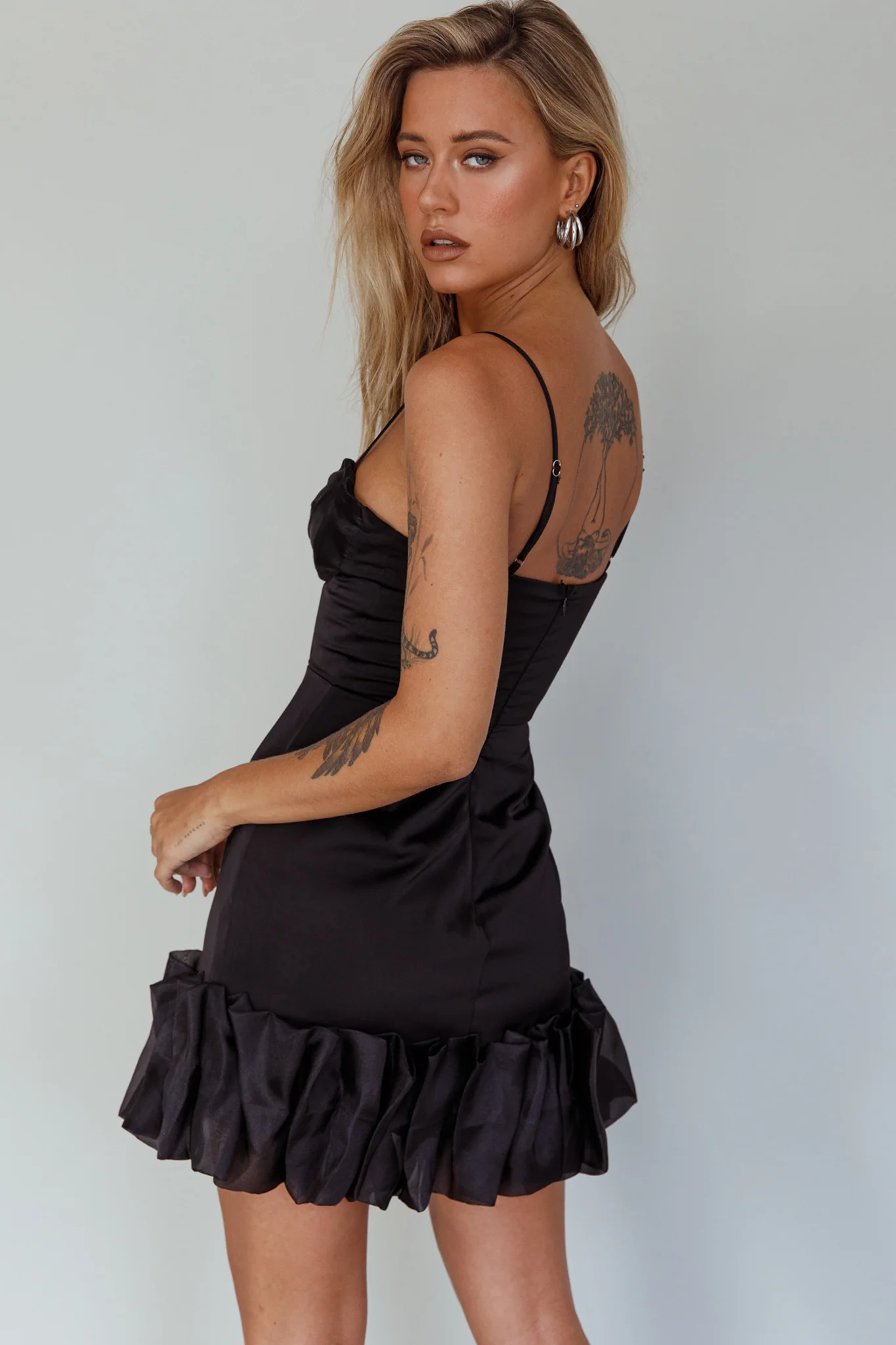 Buona Sera Hem Decoration Mini Dress Black - Seraphlike