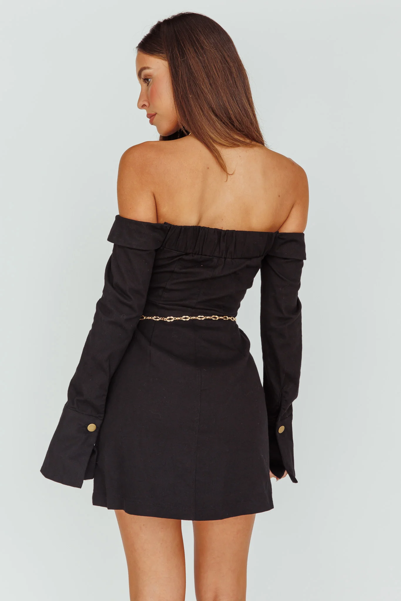 Tamra Long Sleeve Off-Shoulder Zip Dress Black - Seraphlike