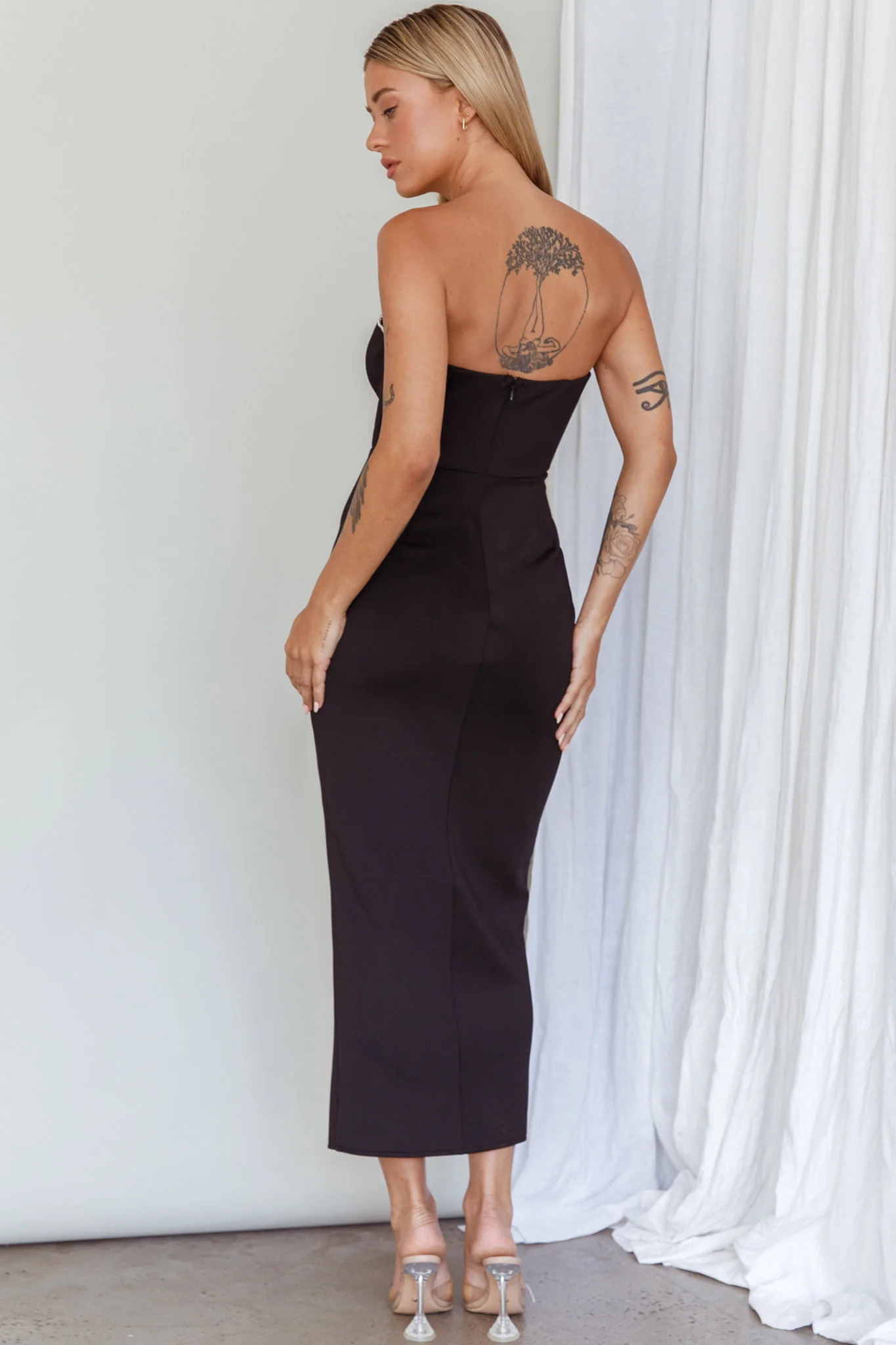 Mystic Diamante Neckline Midi Dress Black - Seraphlike