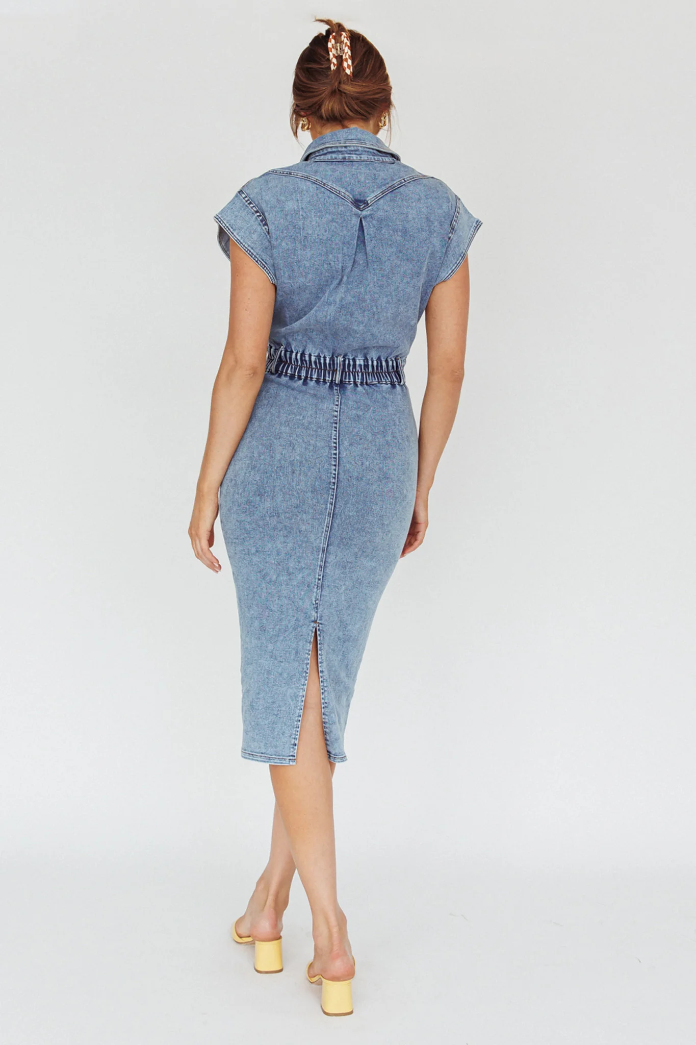New Day Short Sleeve Button-Up Midi Dress Denim - Seraphlike
