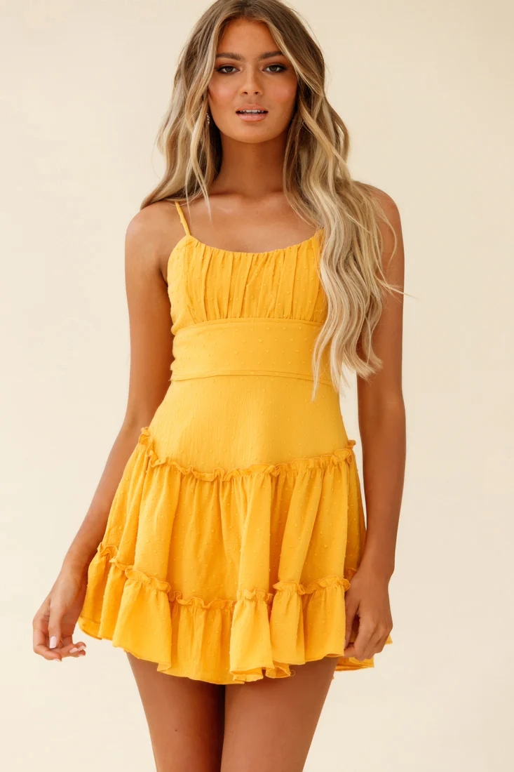 Stolen Moments Cami Strap Ruffle Dress Yellow - Seraphlike