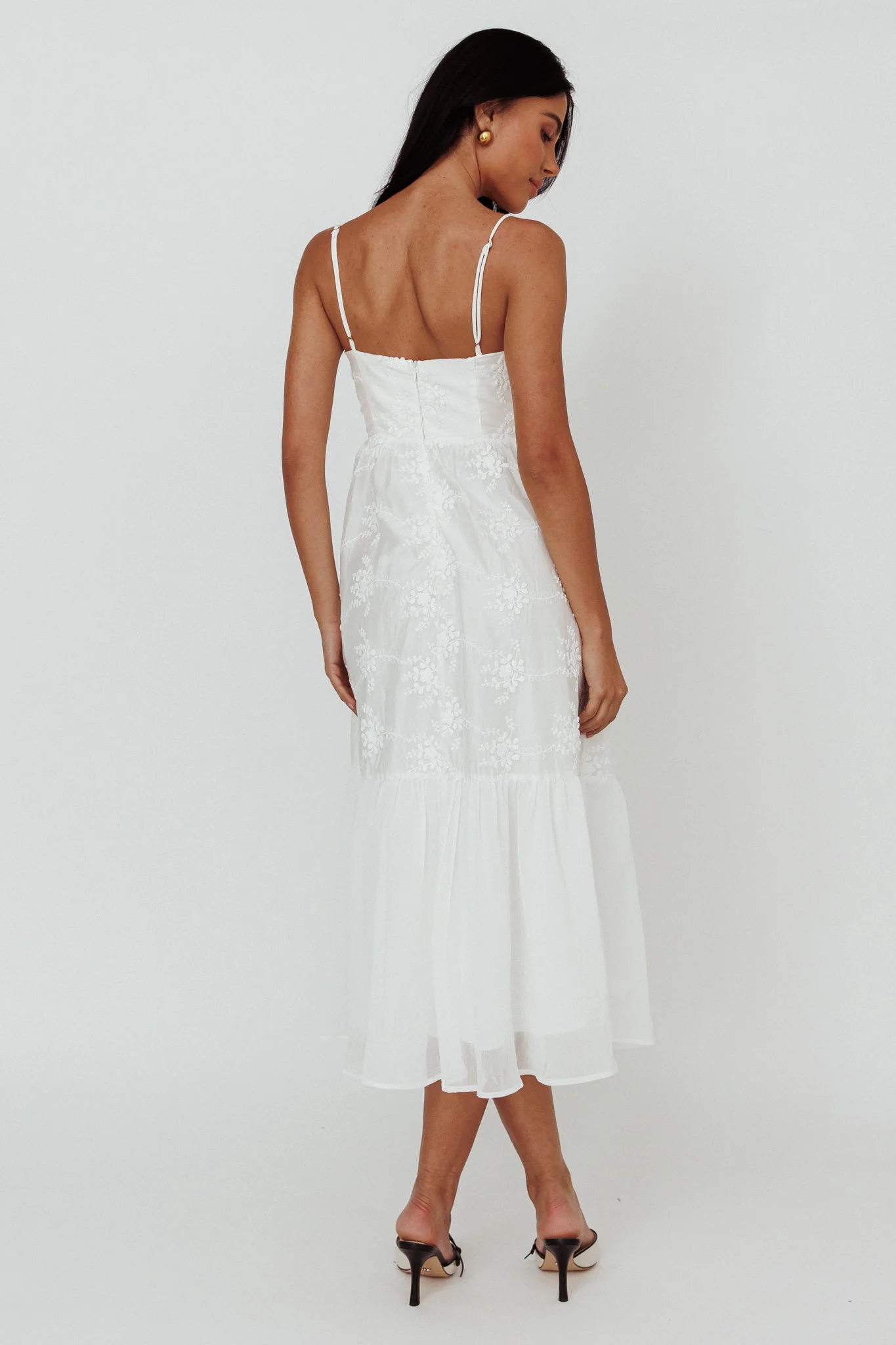 Lake Como Floral Embroidered Midi Dress White - Seraphlike