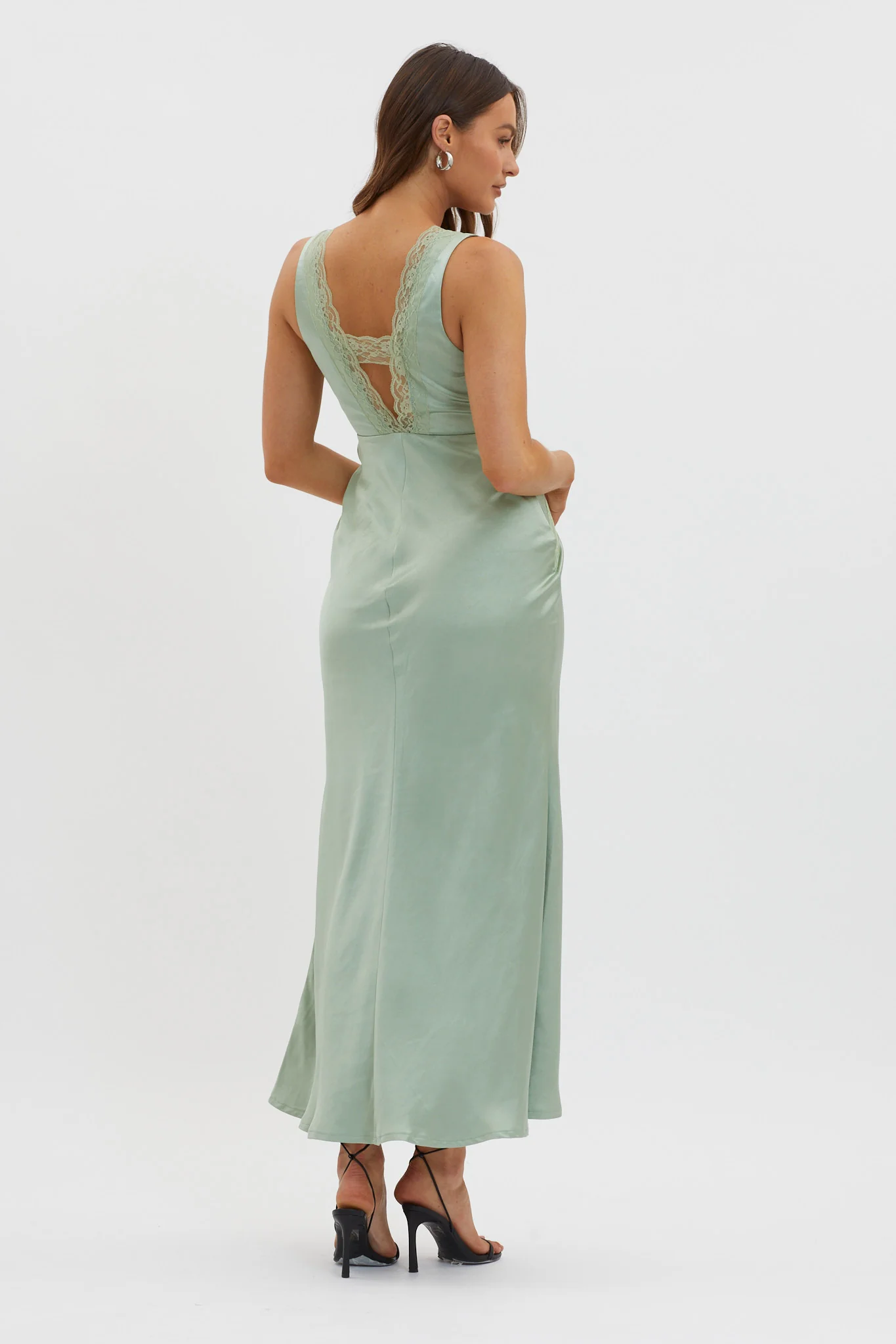 Ivonne Lace Trim V-Neck Maxi Dress Sage - Seraphlike