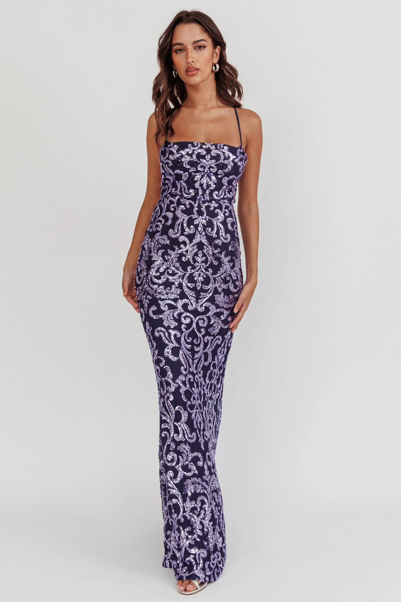 Someone New Sequin Maxi Dress Lavender/Navy - Seraphlike