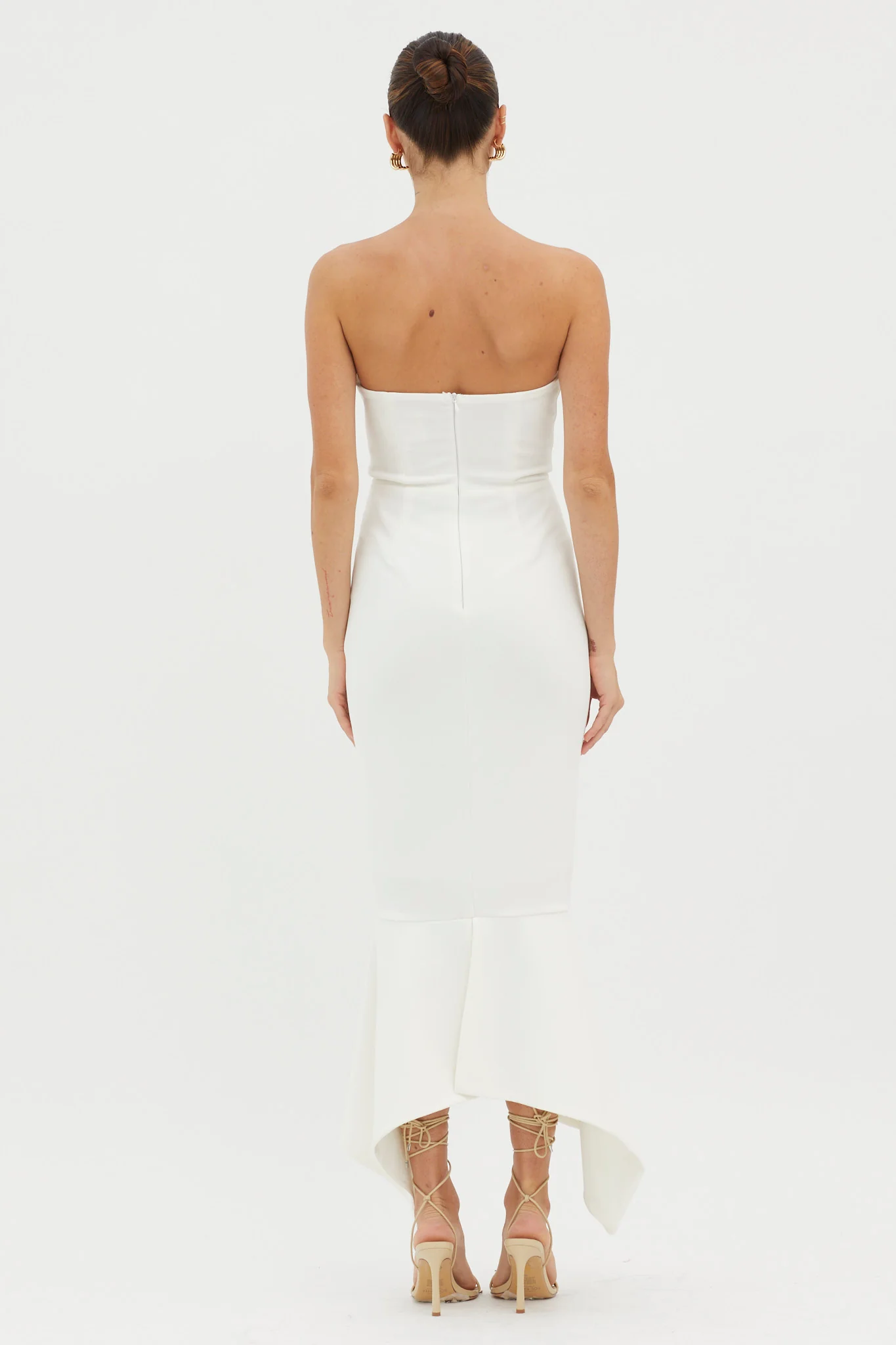 Sharona Strapless Gathered Midi Dress White - Seraphlike