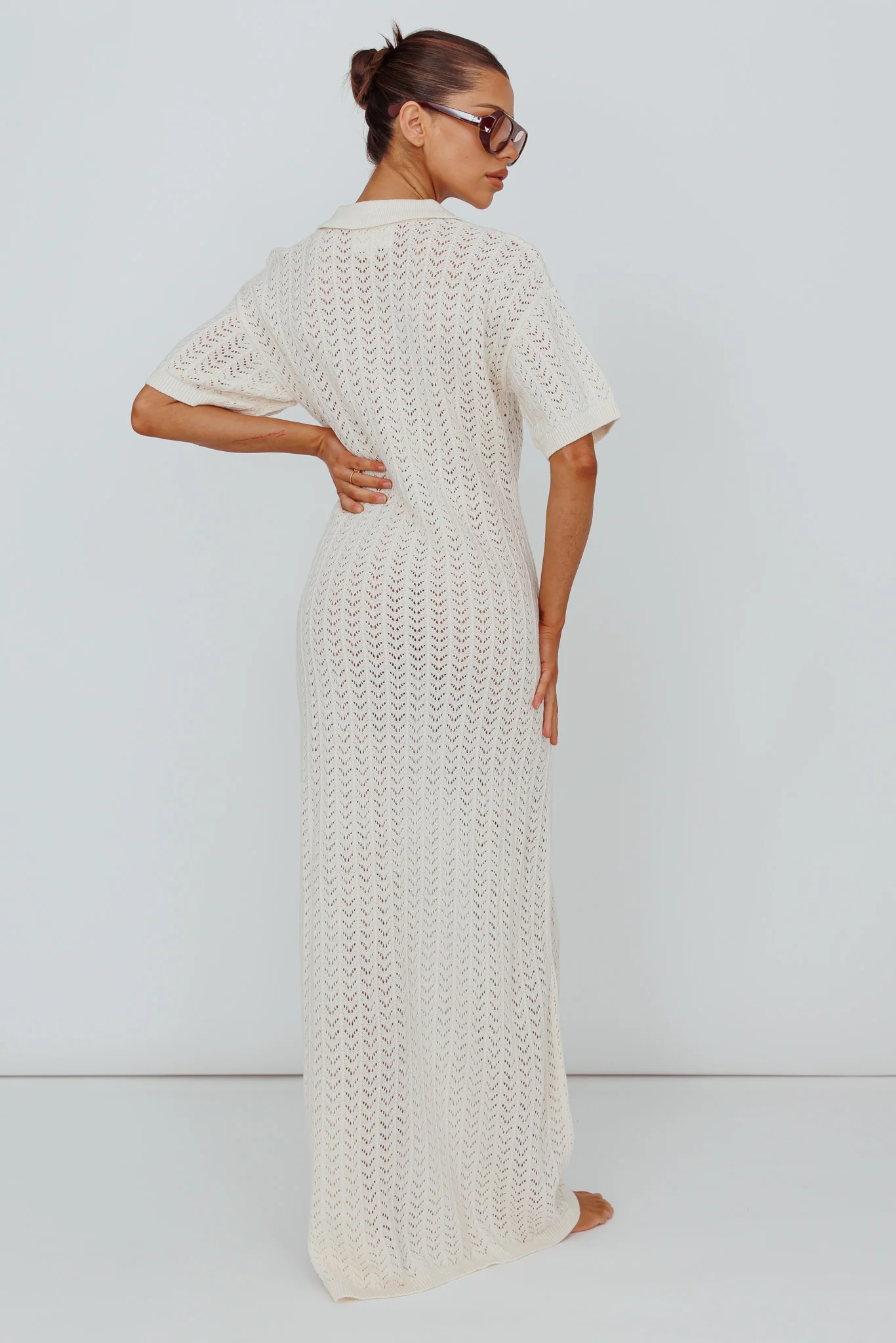 Clearwater Crochet Short Sleeve Maxi Dress White - Seraphlike
