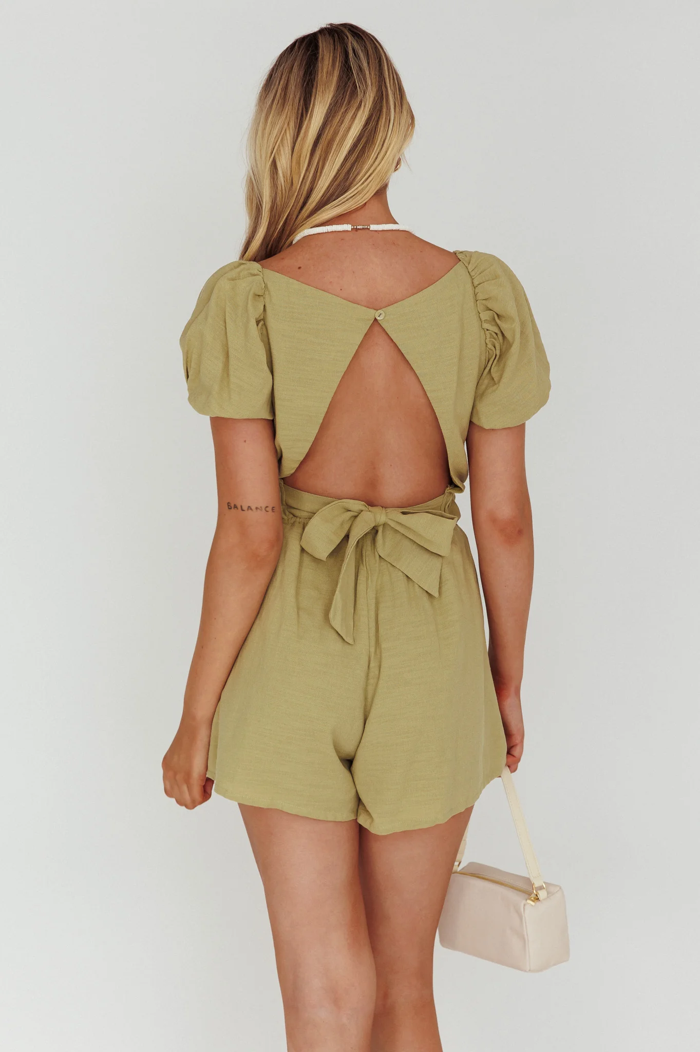 Alexis Elasticated Waist Romper Avocado - Seraphlike