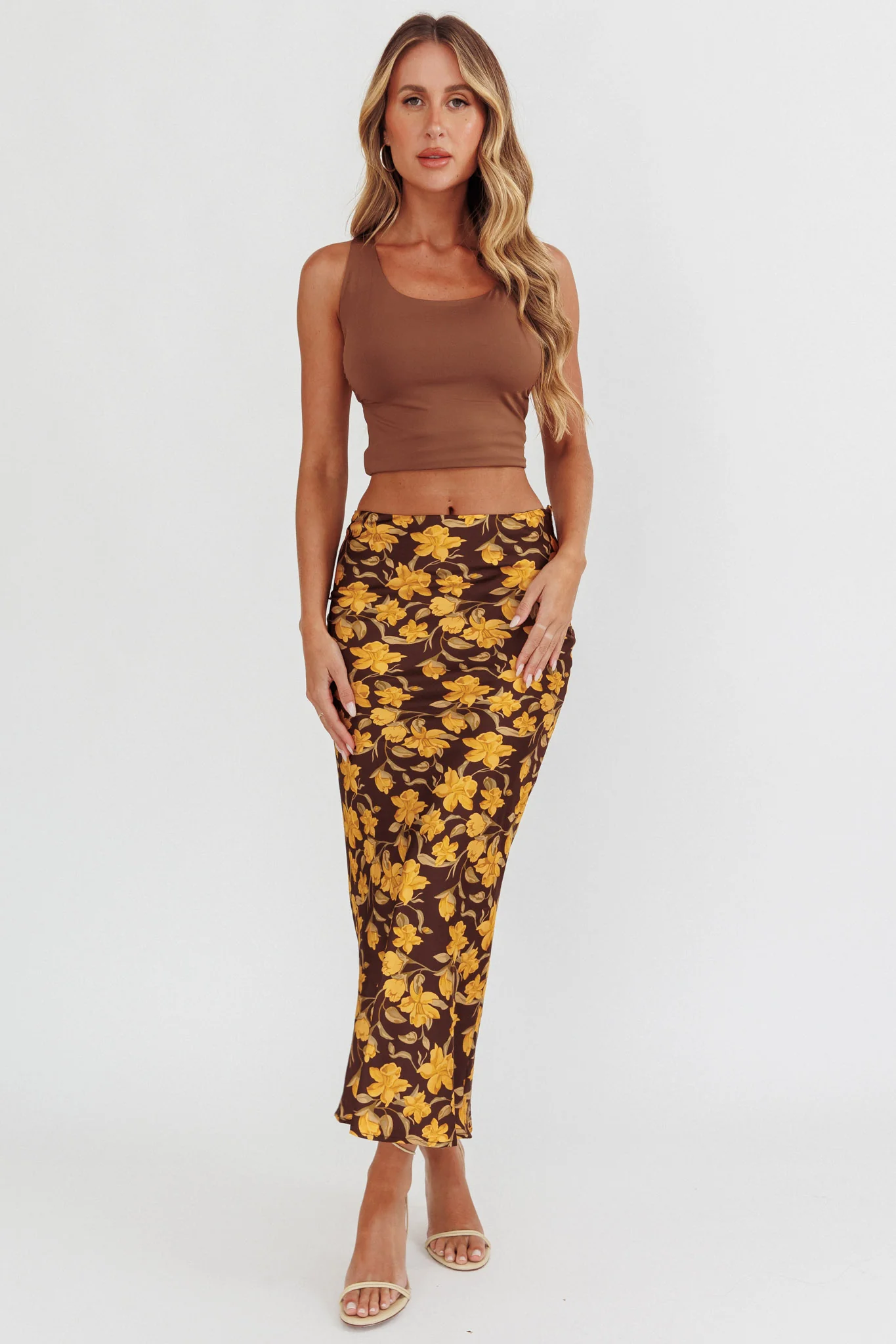 Wild Wanderings Midi Skirt Floral Brown - Seraphlike