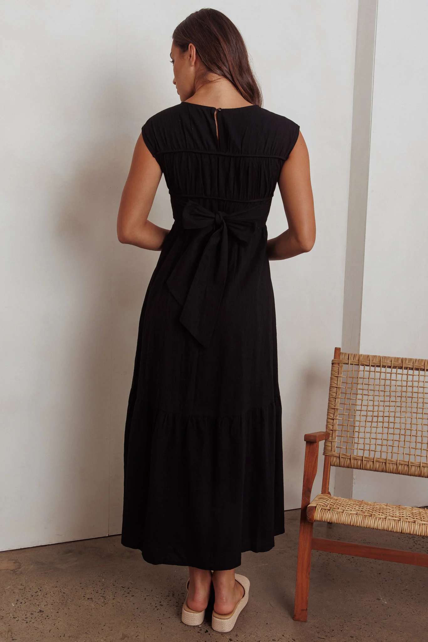Called Out Gathered Bodice Maxi Dress Black - Seraphlike