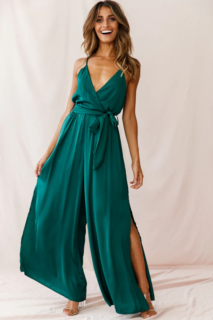 Miso Wide-Leg Cami Jumpsuit Forest Green - Seraphlike