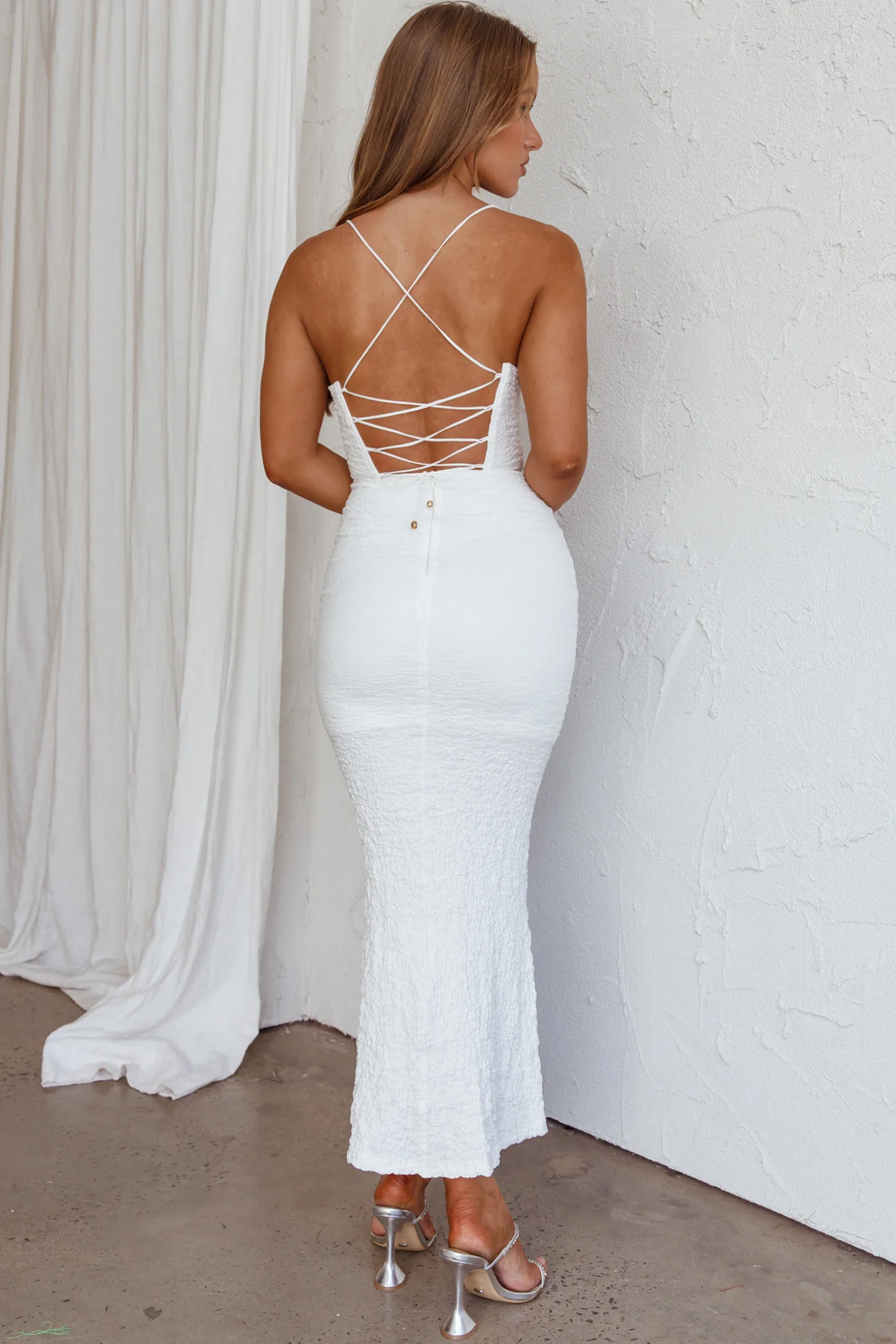 Nouveau U-Neckline Midi Dress White - Seraphlike