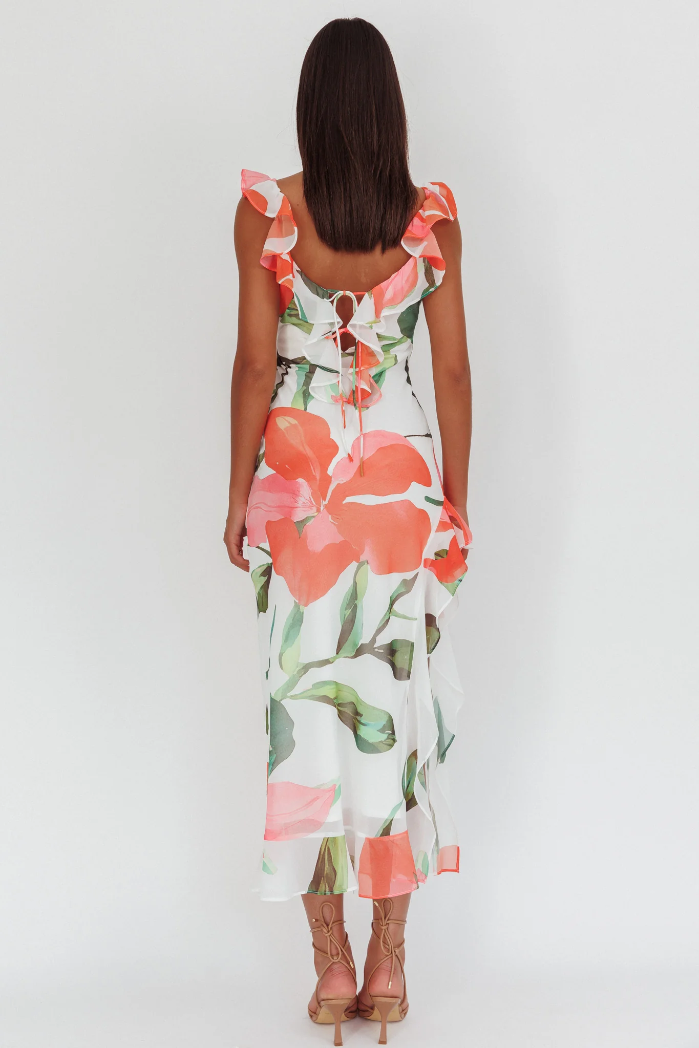 Loula Ruffle Strap Maxi Dress Floral Red - Seraphlike