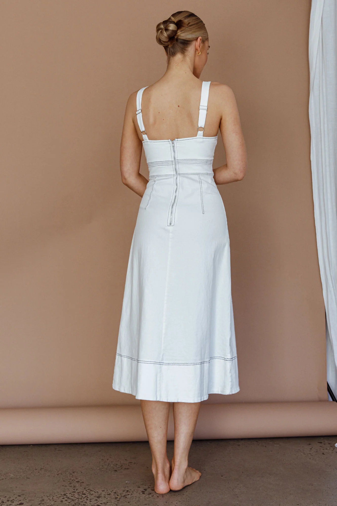 Elias Decorative Stitch Midi Dress White - Seraphlike