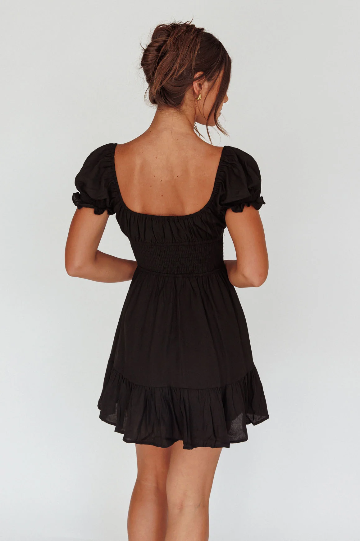 Amilie Shirred Waist Sundress Black - Seraphlike
