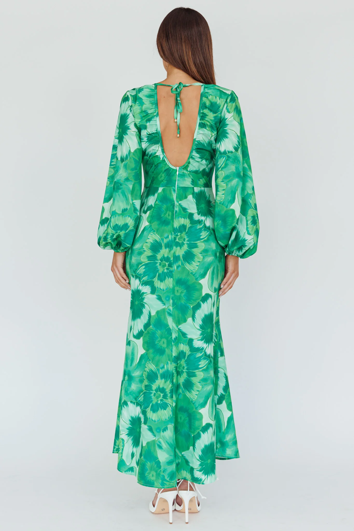 Yessica Balloon Sleeve Midi Dress Floral Green - Seraphlike