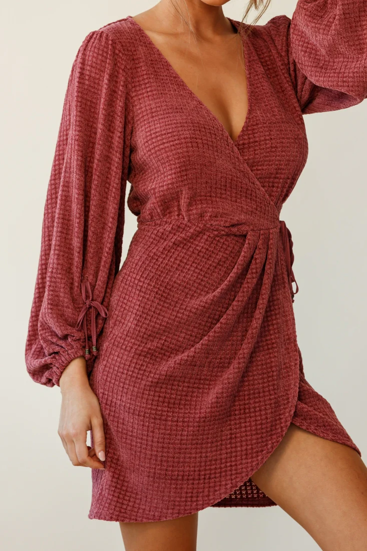 Make Way Balloon Sleeve Wrap Dress Plum - Seraphlike