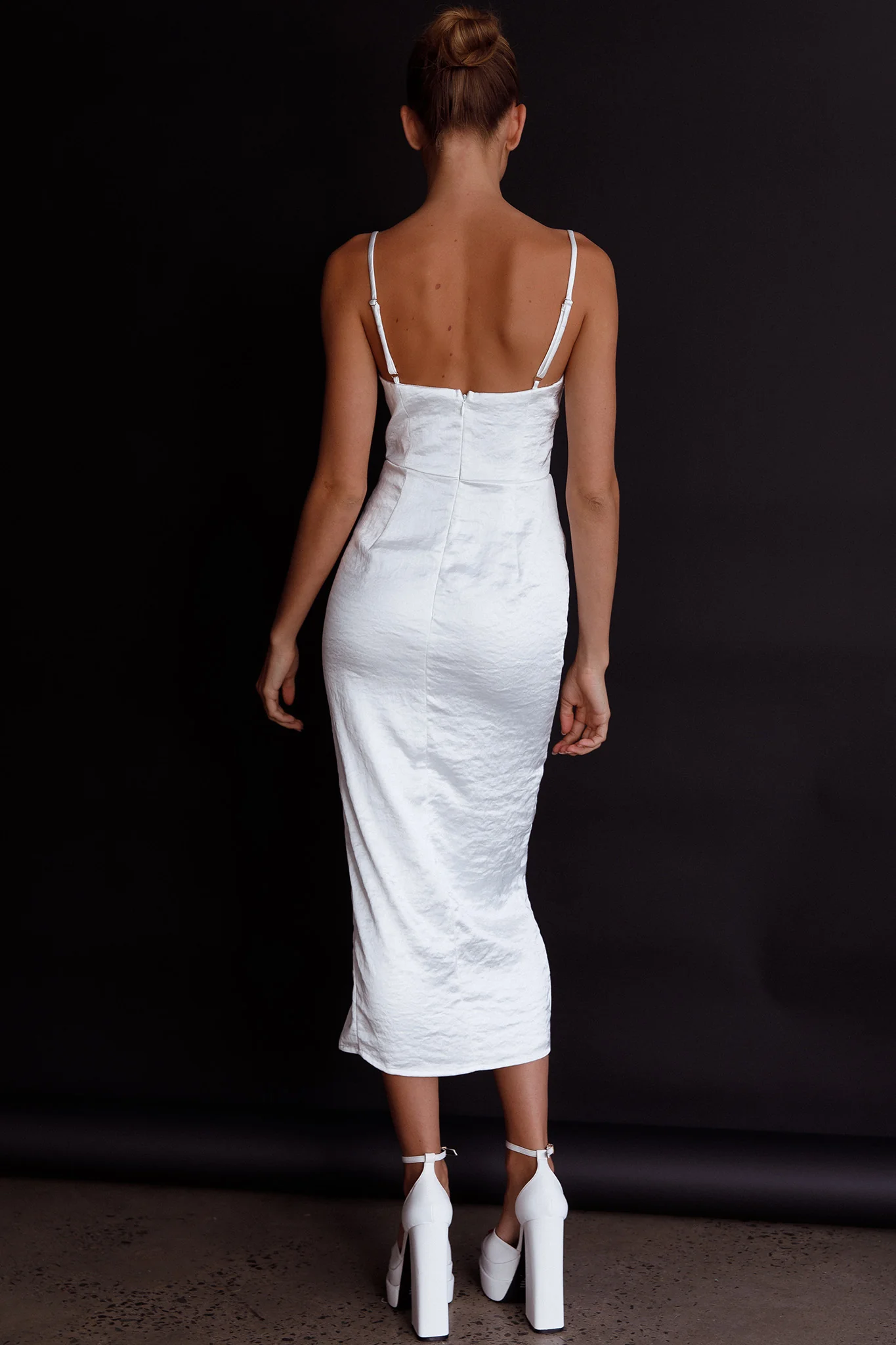 Fantasy Structured Bodice Ruched Midi Dress White - Seraphlike