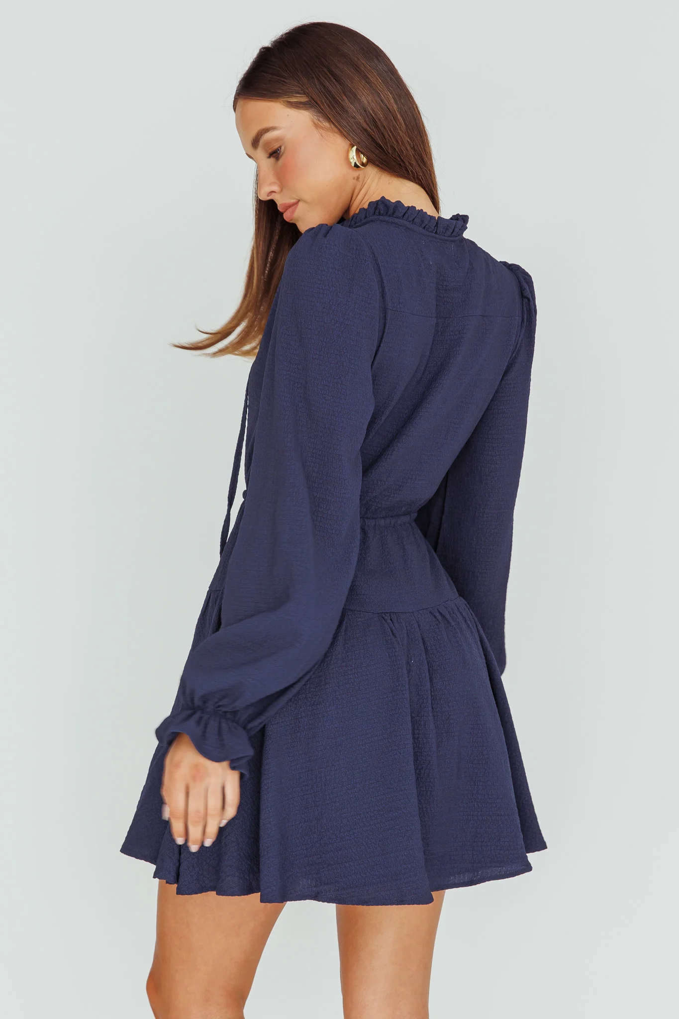 Waverly Long Sleeve Mini Dress Navy - Seraphlike