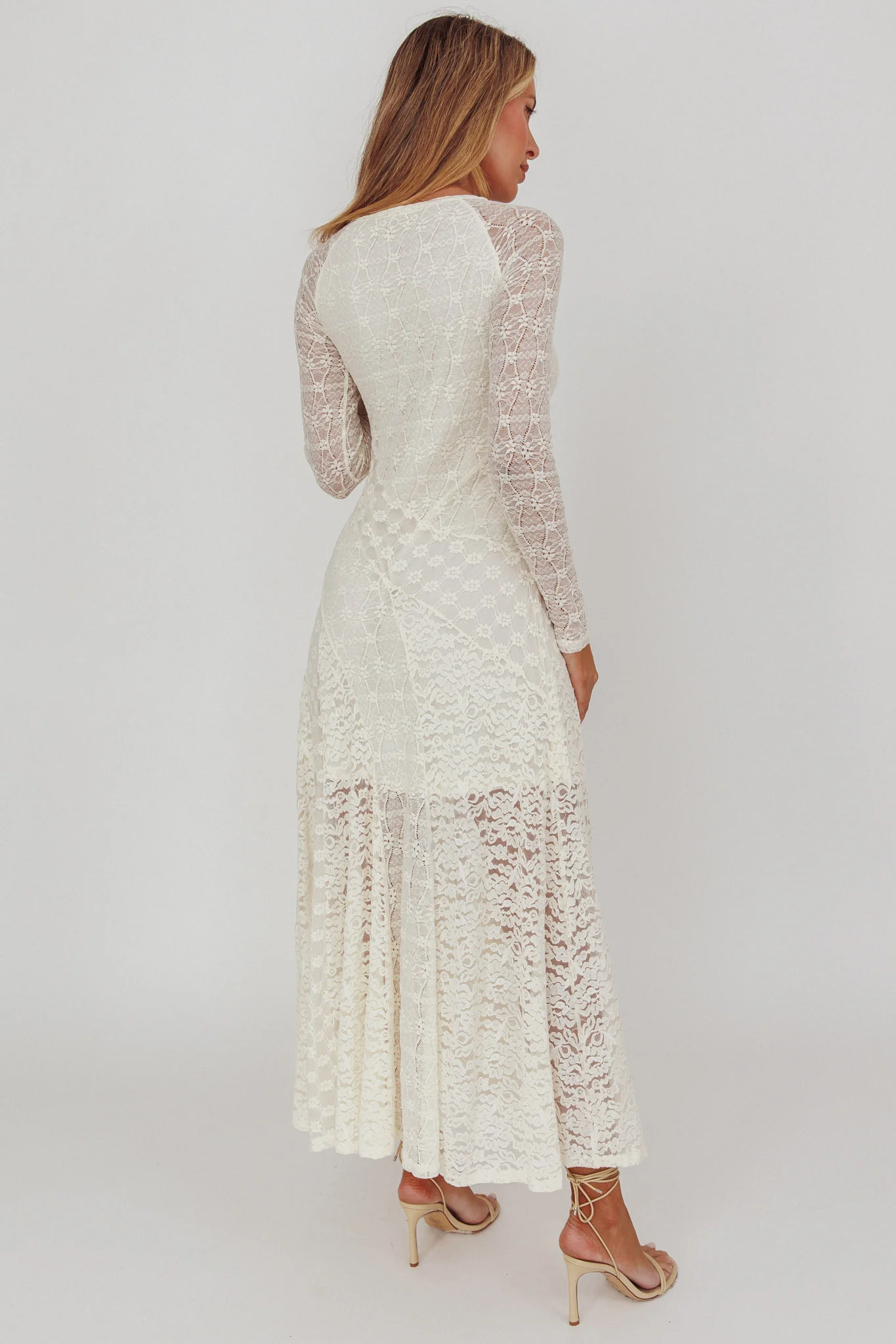 Tarly Long Sleeve Lace Maxi Dress Cream - Seraphlike