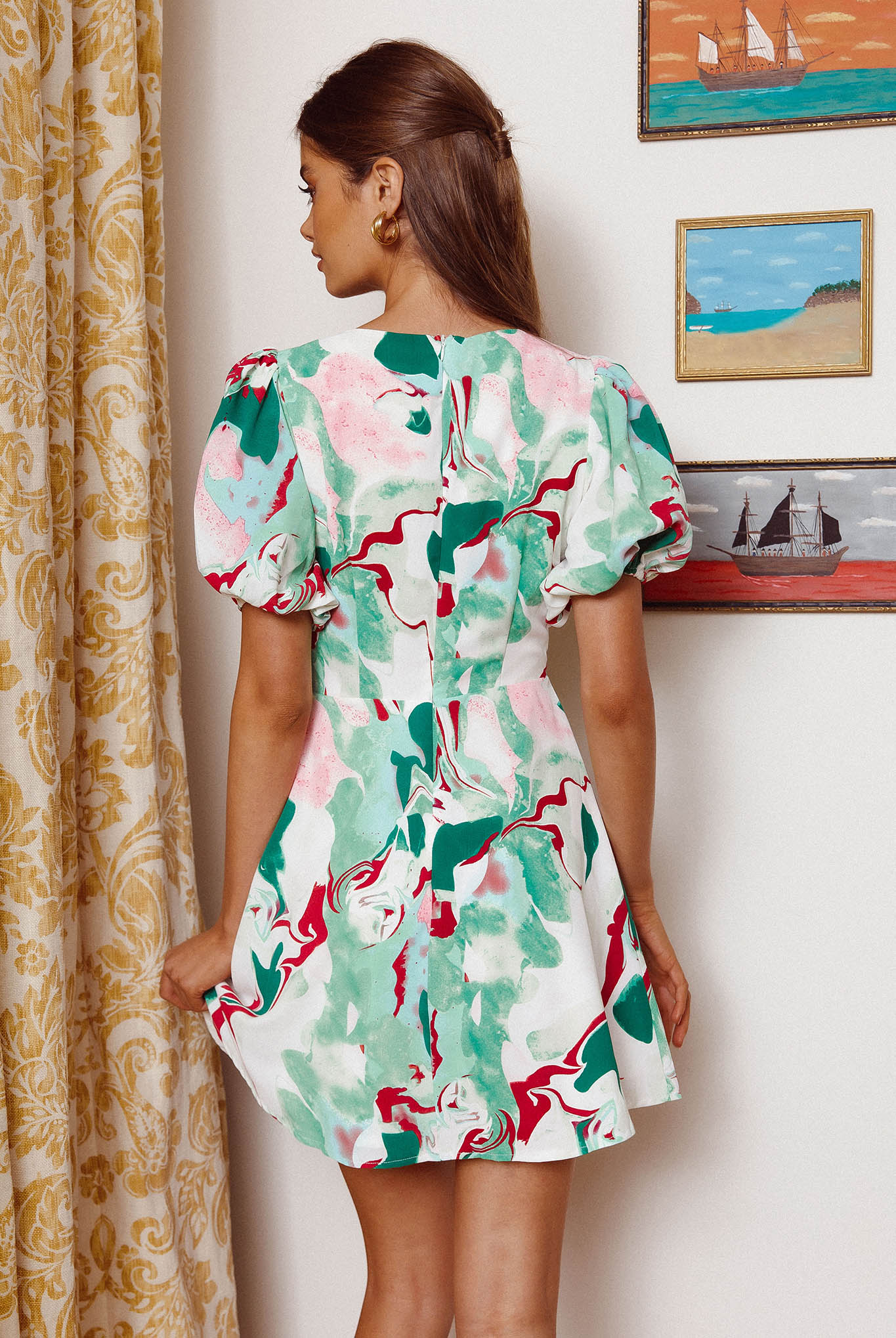 Anakin Twist Bust Mini Dress Swirl Green - Seraphlike