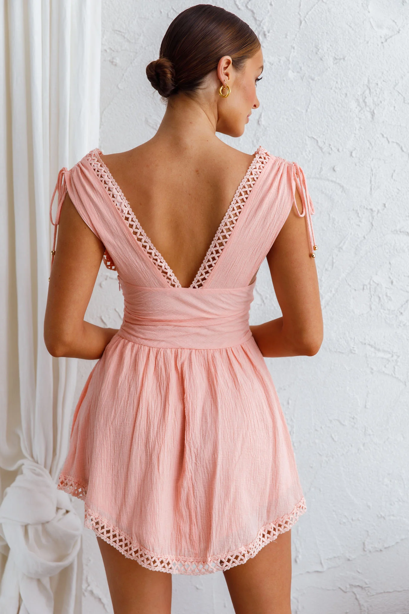 Palais Waistband Mini Dress Peach - Seraphlike