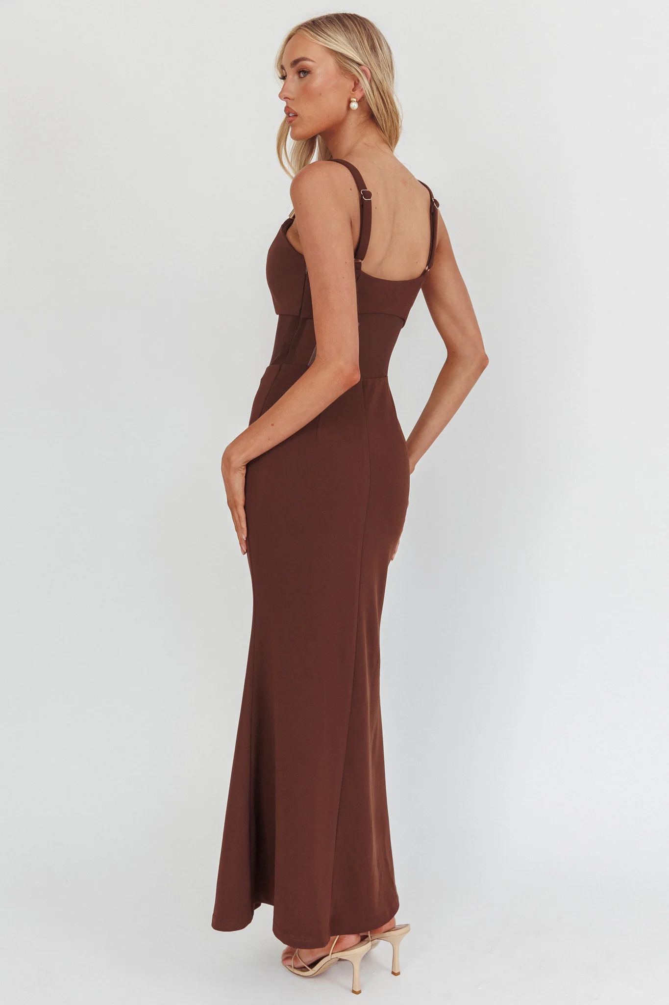 Shelbie Sheer Waist Maxi Dress Chocolate - Seraphlike