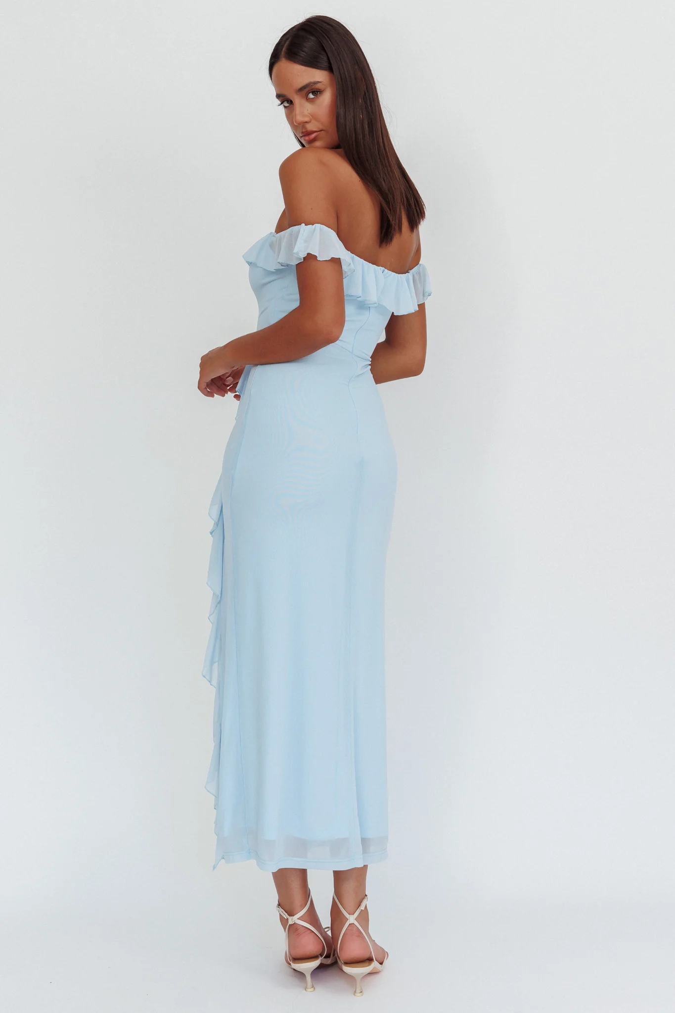 Flamenco Off-Shoulder Ruffle Maxi Dress Blue - Seraphlike