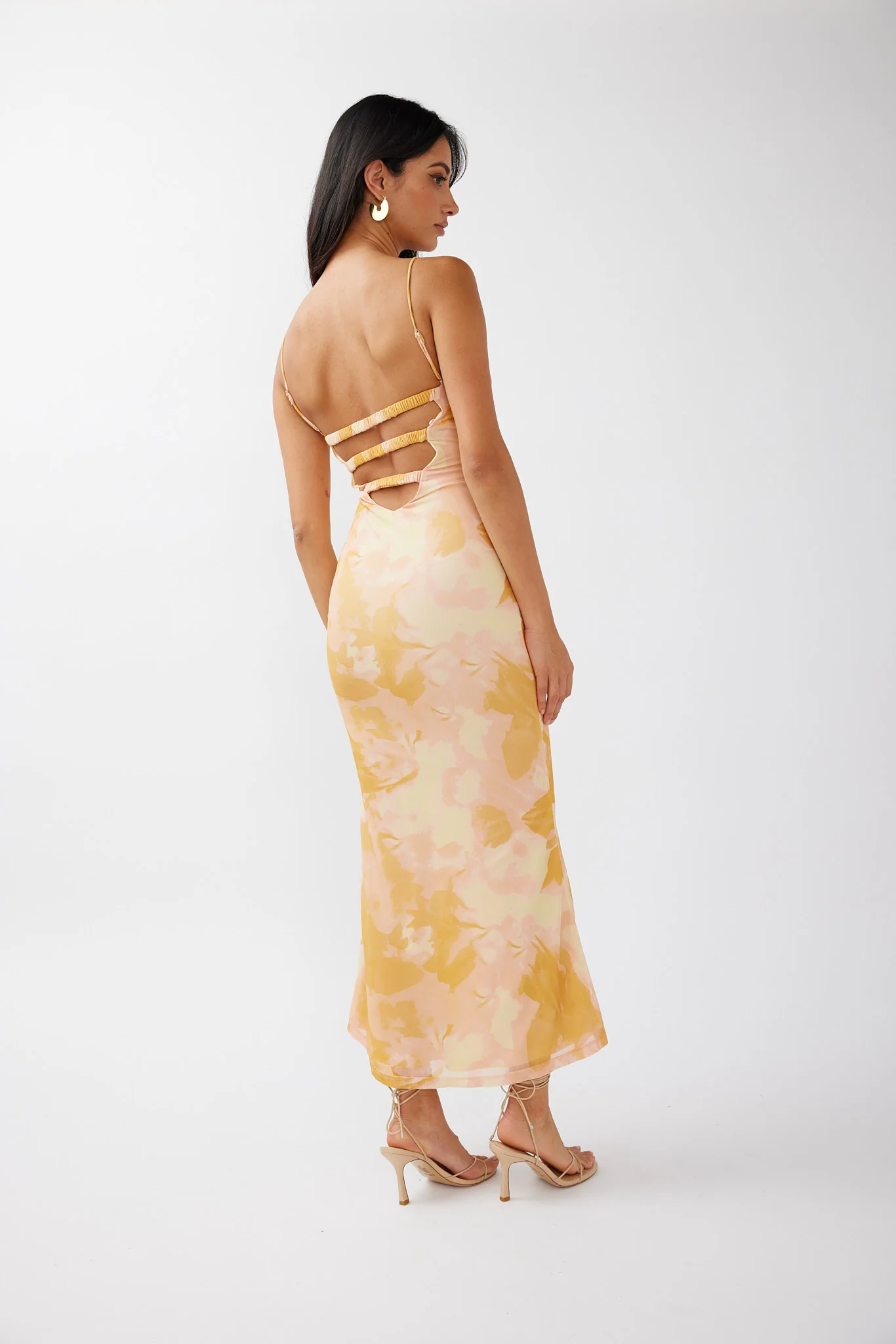 Lennox Elastic Back Bodycon Dress Floral Yellow - Seraphlike
