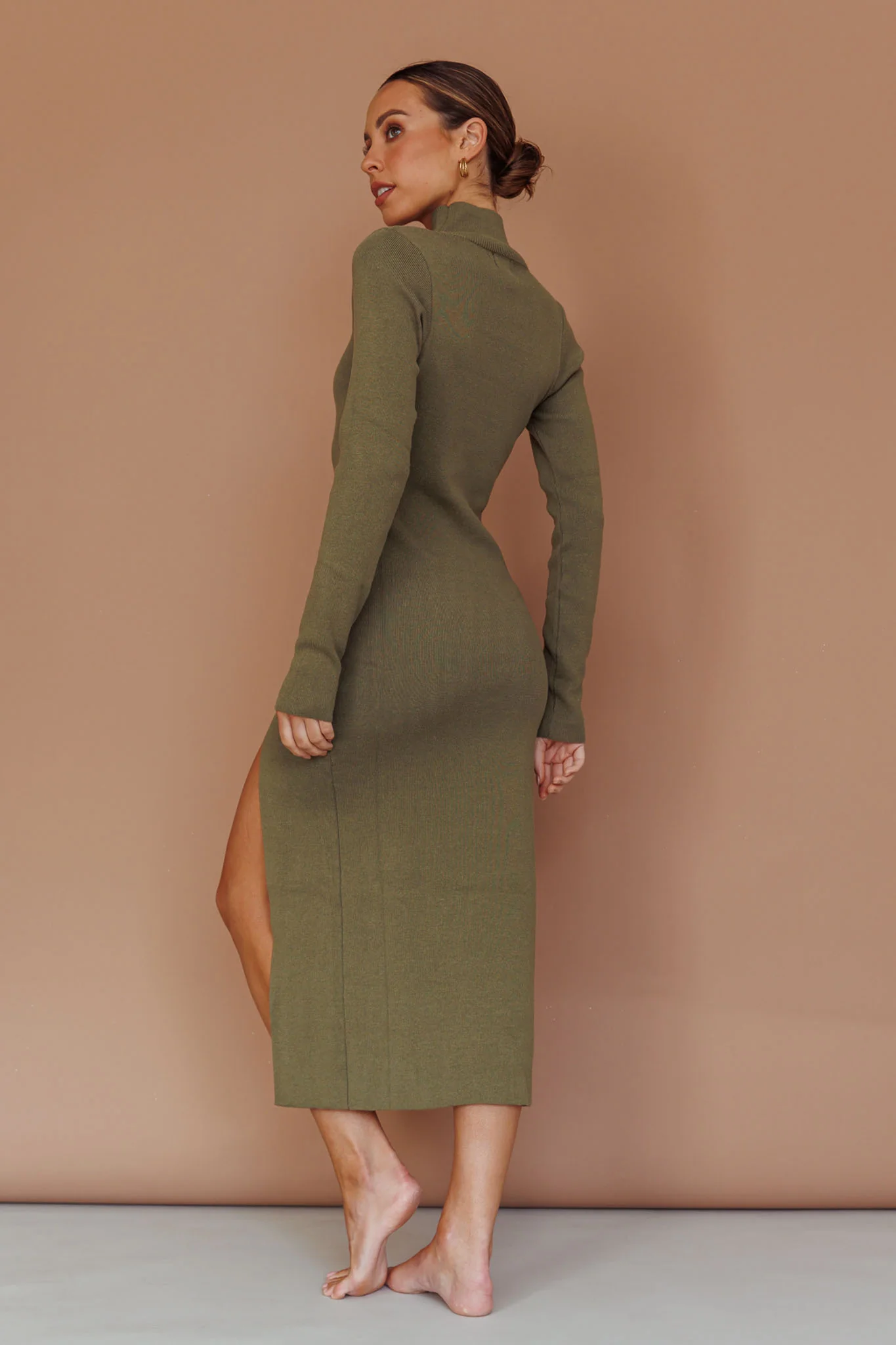 Get Acquainted Cut-Out Bust Midi Dress Olive - Seraphlike