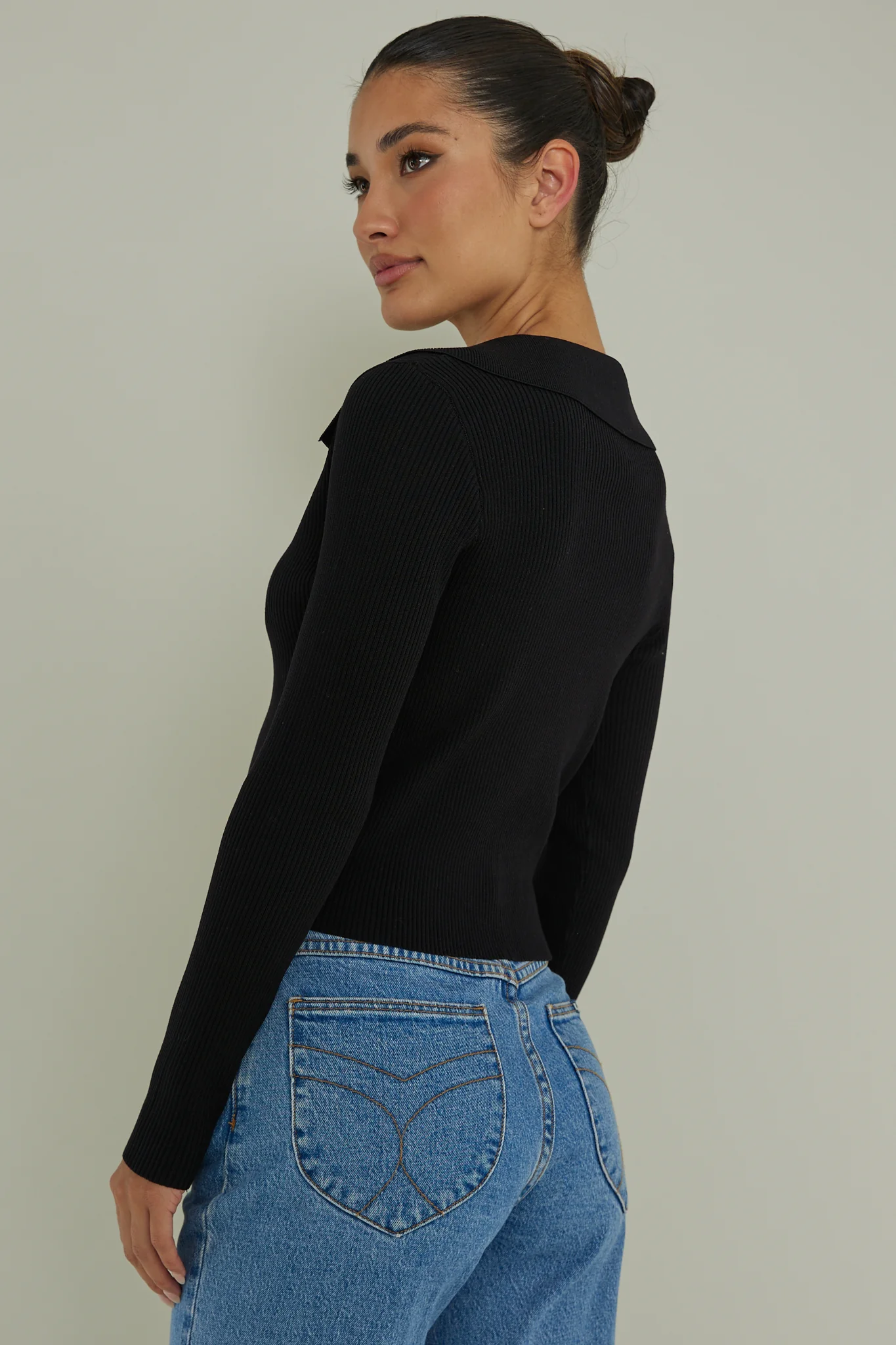 Lake Days Collared Knit Top Black - Seraphlike
