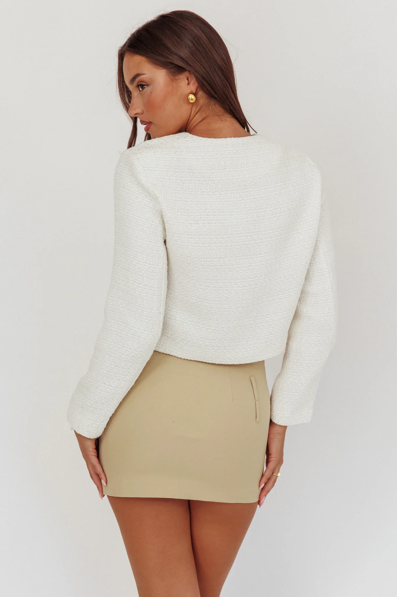 Beverly Hills Cropped Jacket Tweed White - Seraphlike