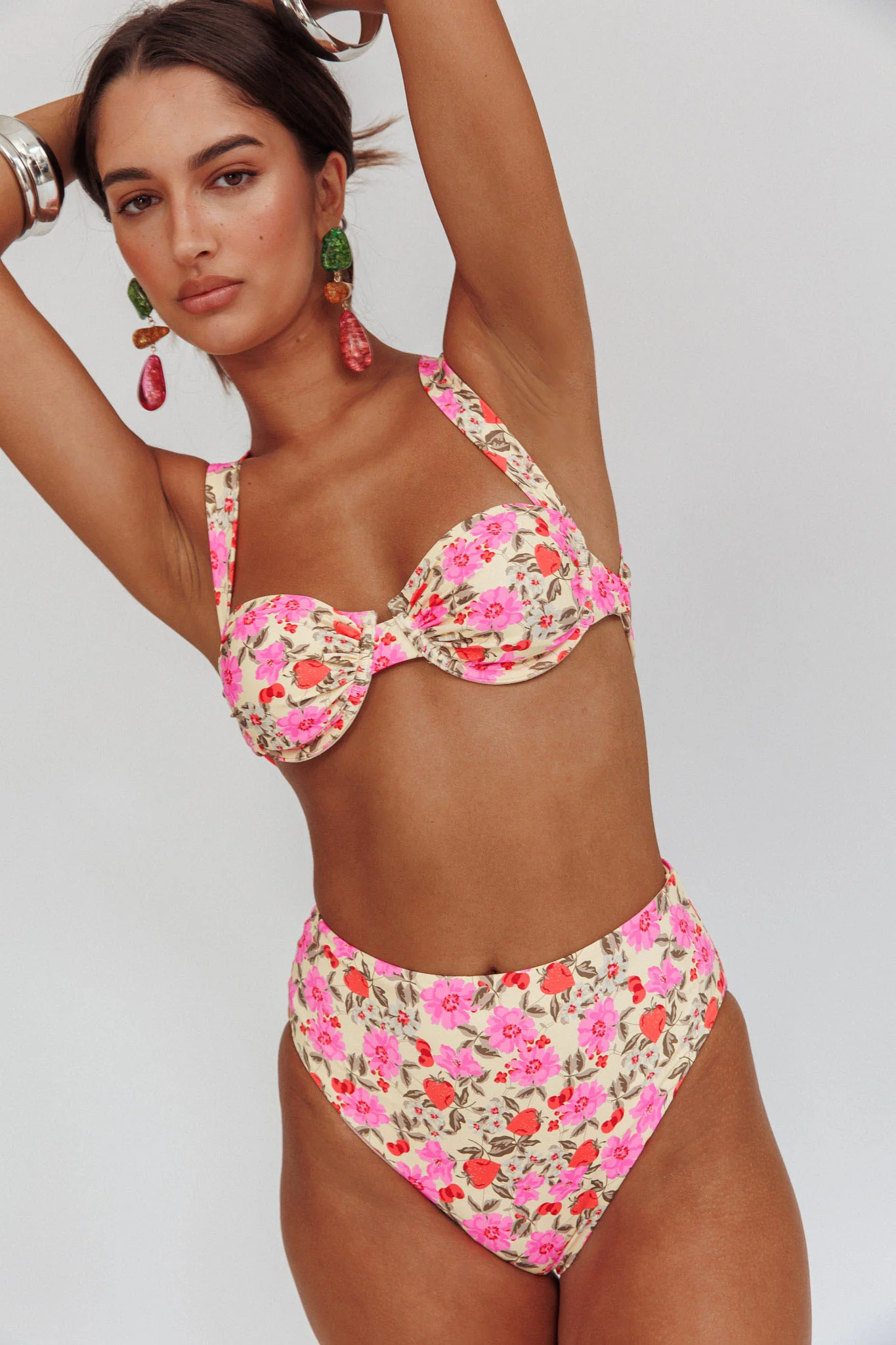 Harmonia High Waist Bikini Bottom Yellow Floral - Seraphlike