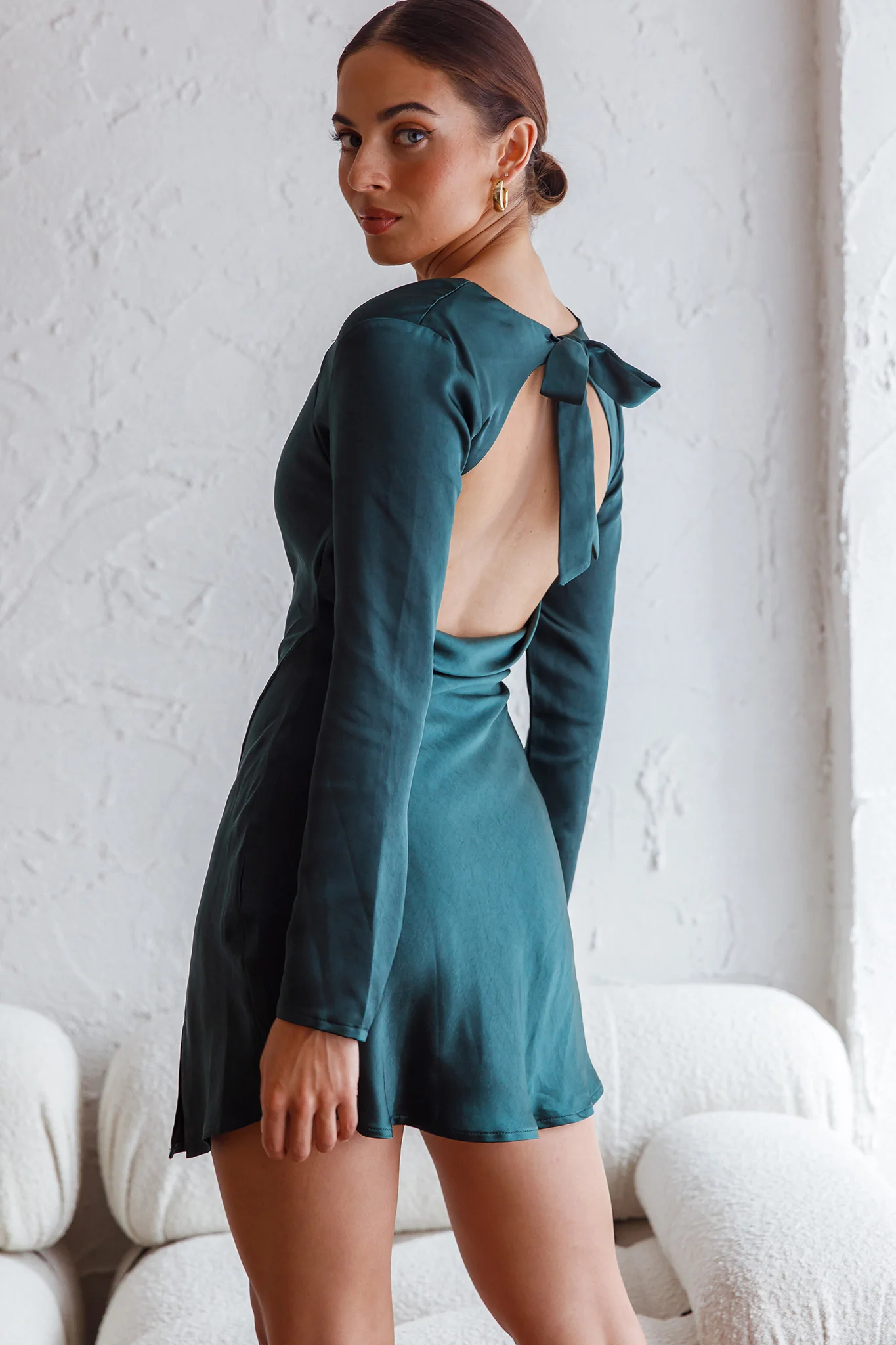 Champs Elysees Long Sleeve Open Back Mini Dress Forest Green - Seraphlike