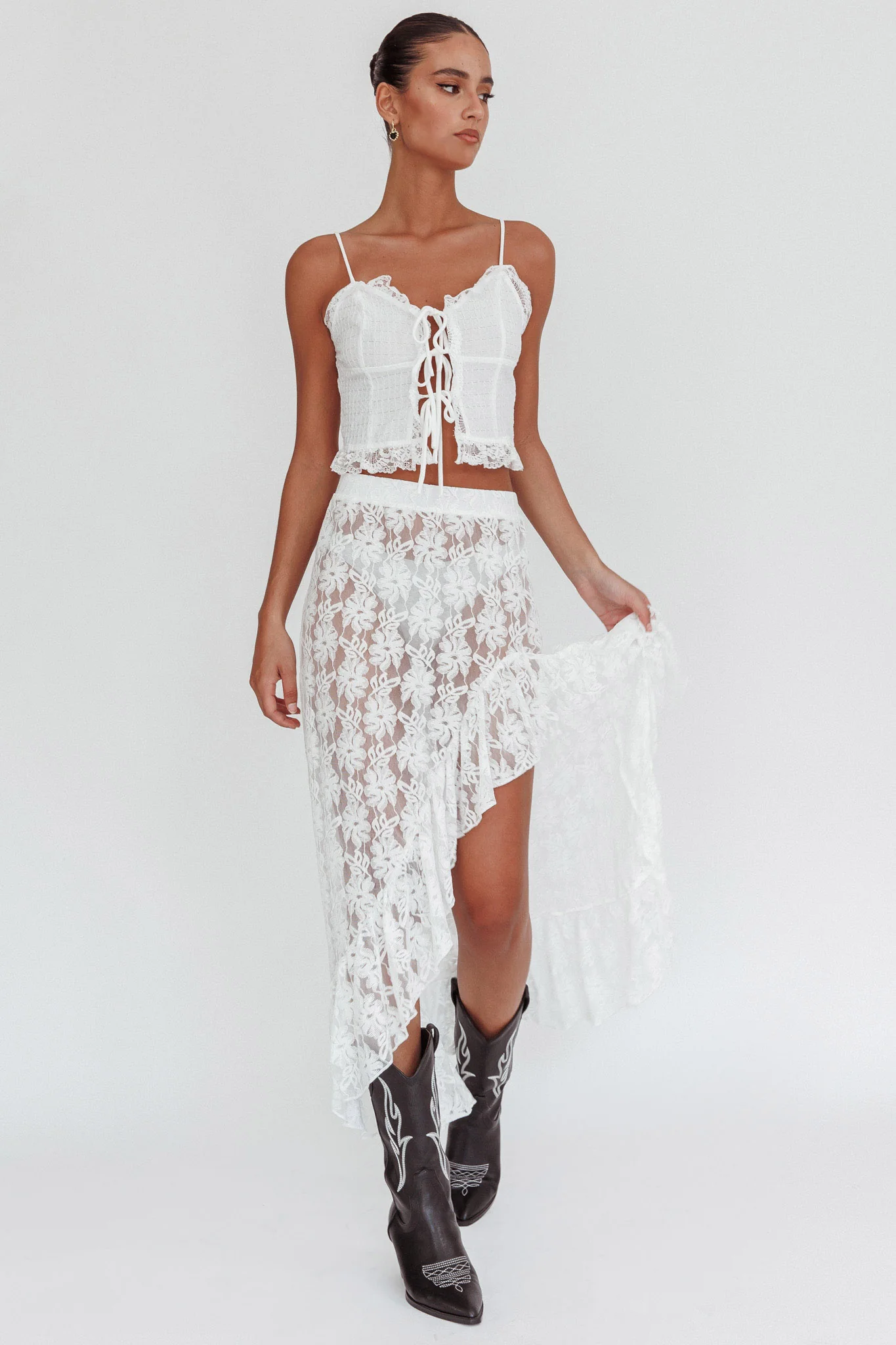 Besties Asymmetric Hem Maxi Skirt Ivory - Seraphlike